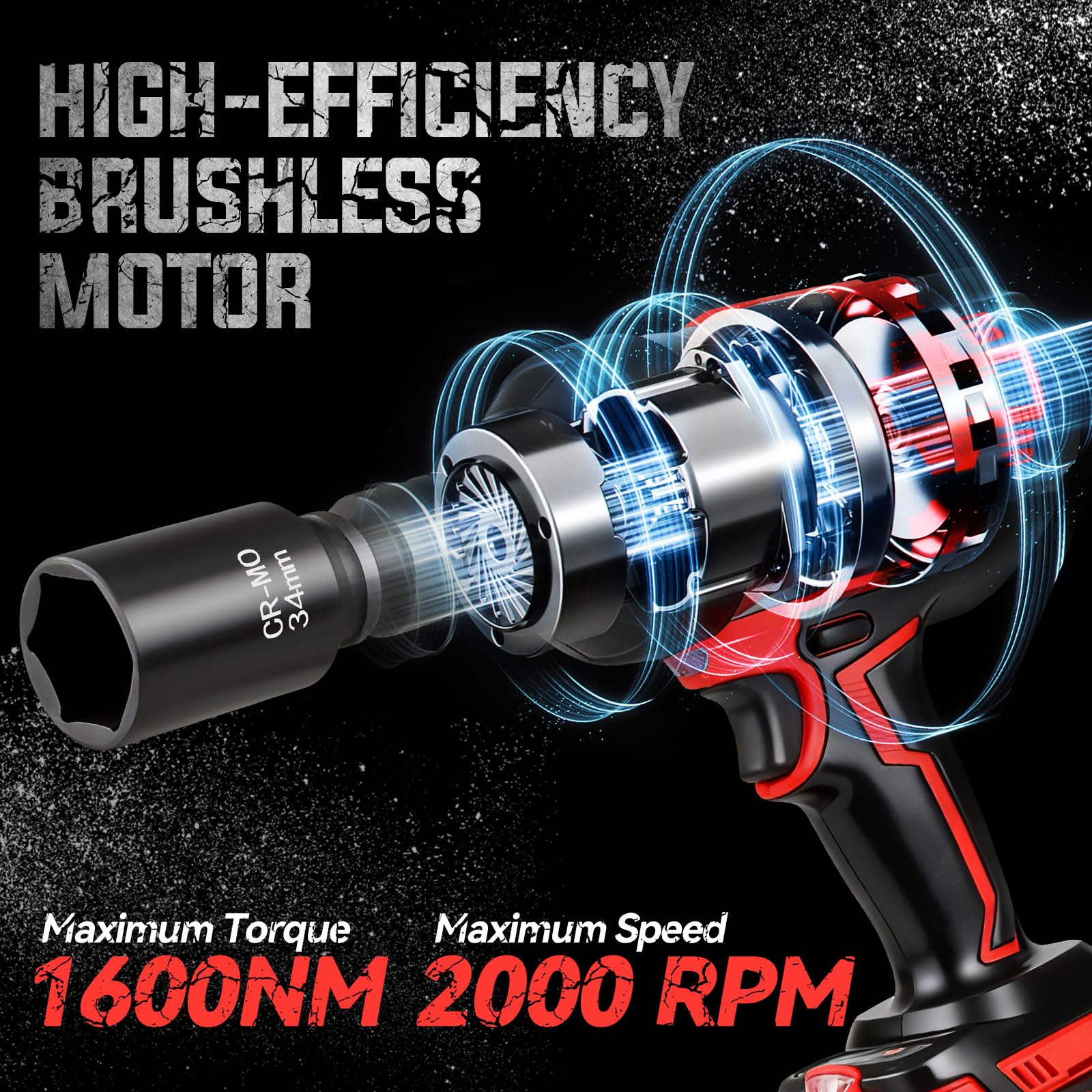 TEENO Avvitatore a Impulsi 1600 Nm, 1/2" Brushless Avvitatore ad Impulsi con 2 Batterie da 4000mAh, 2400 RPM e testine adattatrici e caricatore rapido, Avvitatori a Massa Battente per Auto Casa