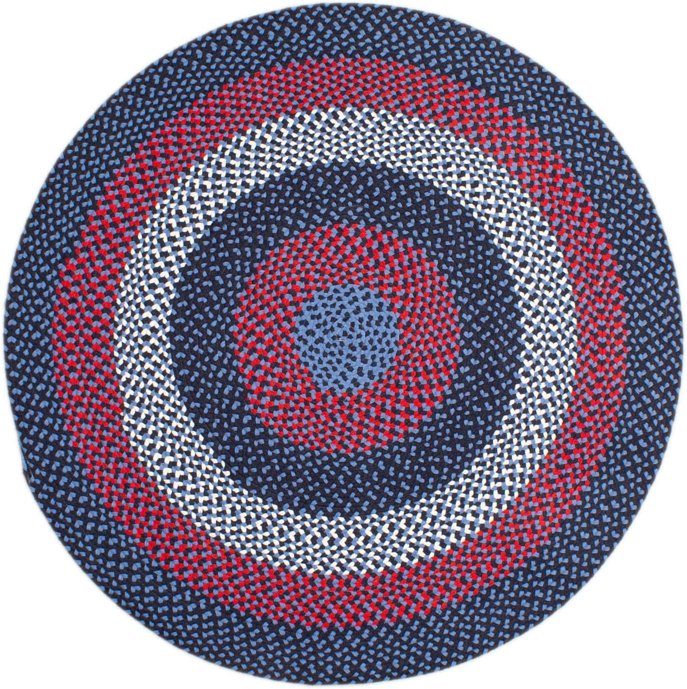 Super Area Rugs Round 6' Blue Red Navy Circular Braided