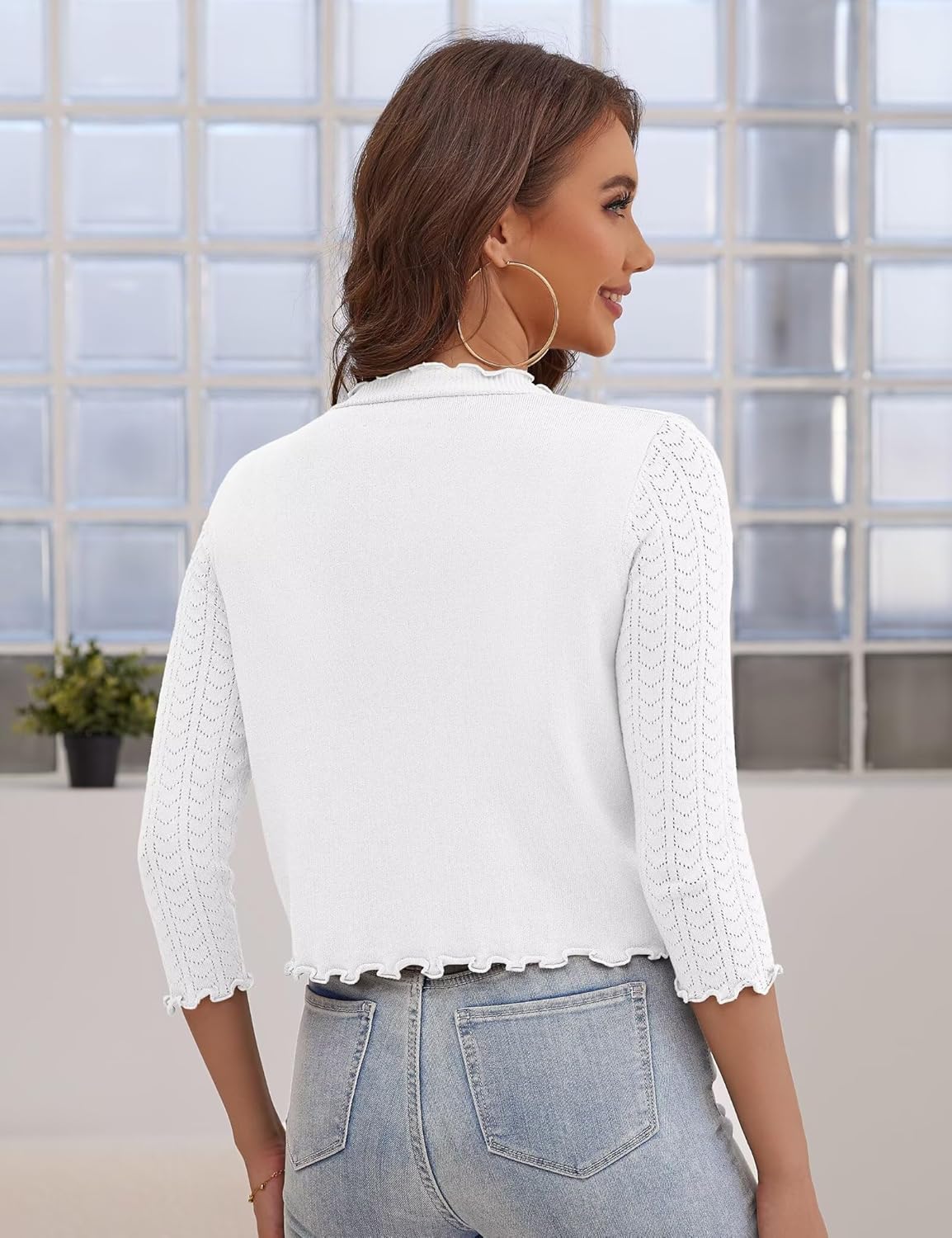 Women's 3/4 Sleeve Cropped Cardigan Open Front Bolero Shrugs Sweater S-XL - Image 4