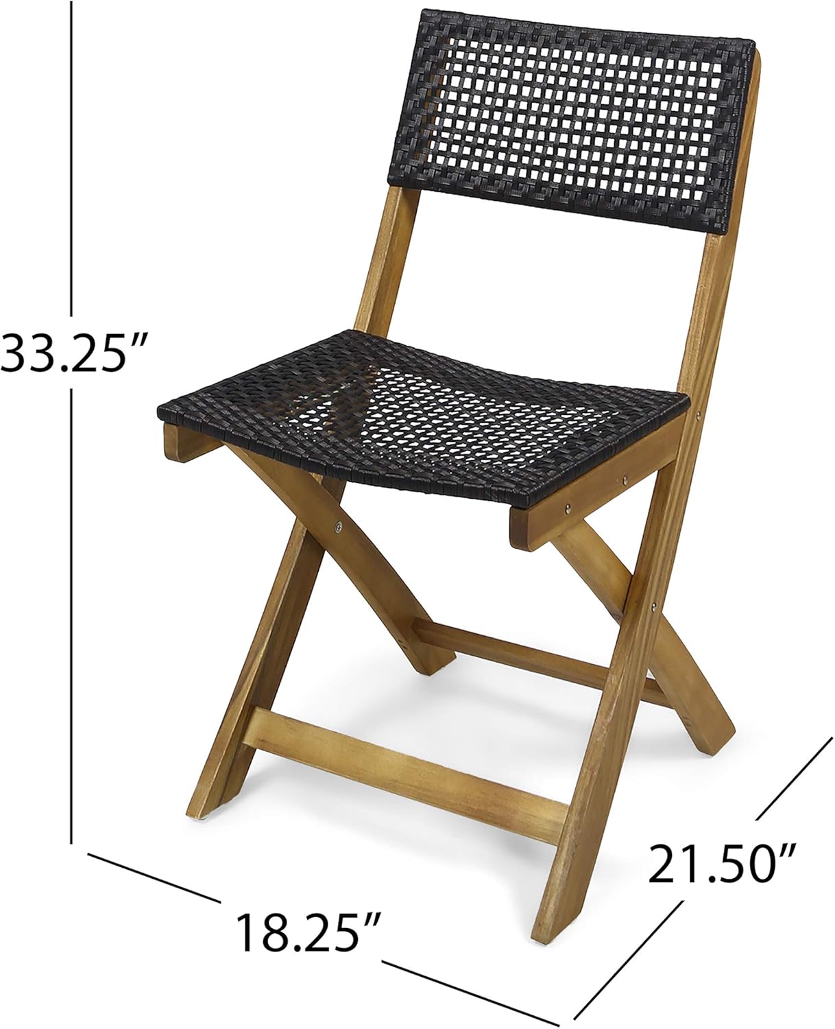 Truda Outdoor Acacia Wood Foldable Bistro Chairs with Wicker Seating (Set of 2) - Teak Finish and Brown Wicker