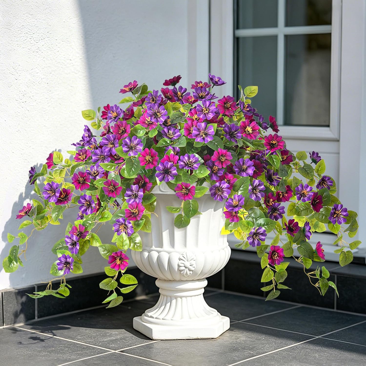 Hrobek Fake Artificial Flowers Hanging for Outdoors Decor, 2 Bundles UV Resistant Faux Silk Flowers for Planters Porch Patio Window Yard Balcony Fence Decoration