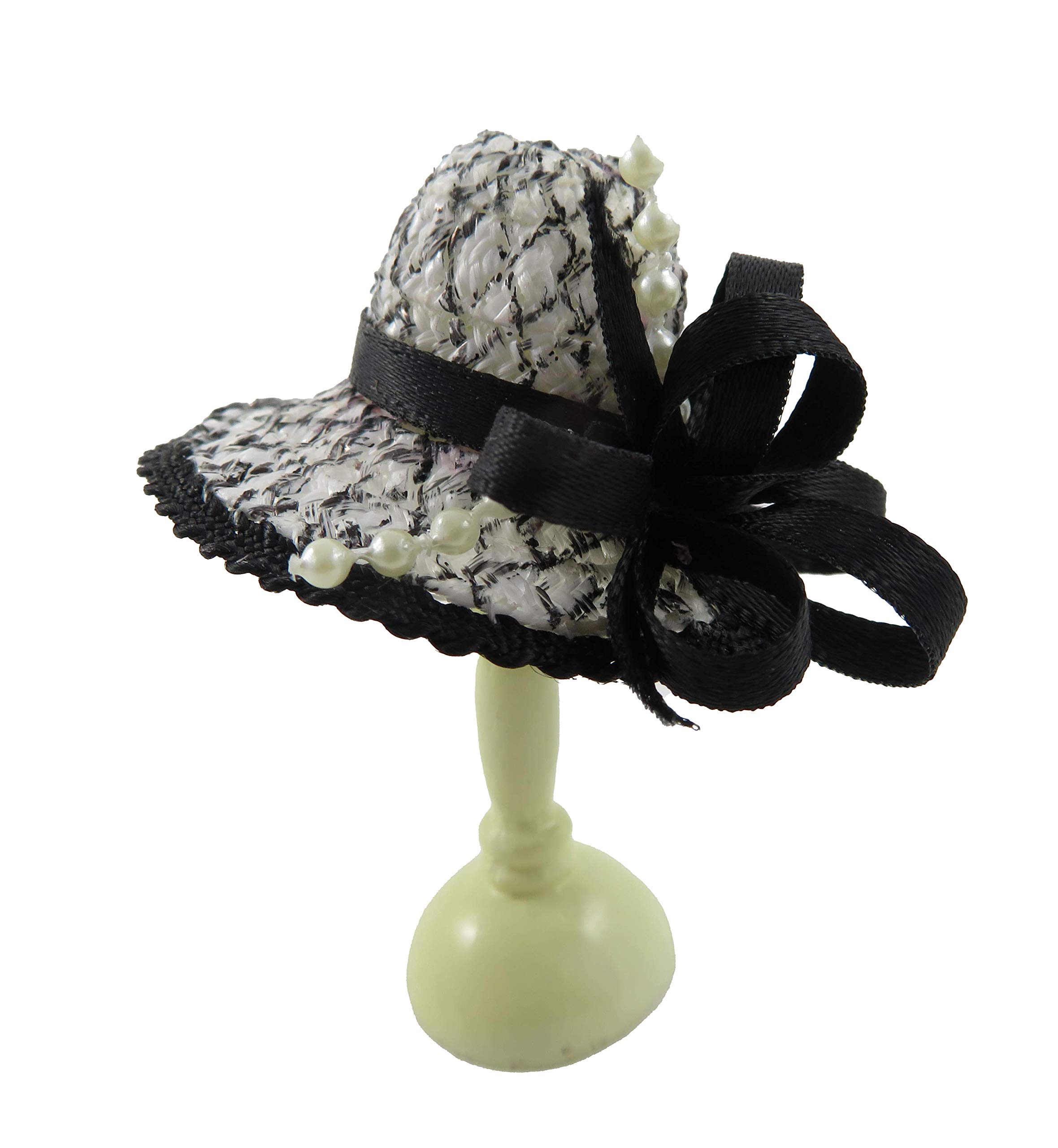 Melody Jane Dollhouse Ladies Black White Hat w Ribbon Miniature Millinery Shop Accessory