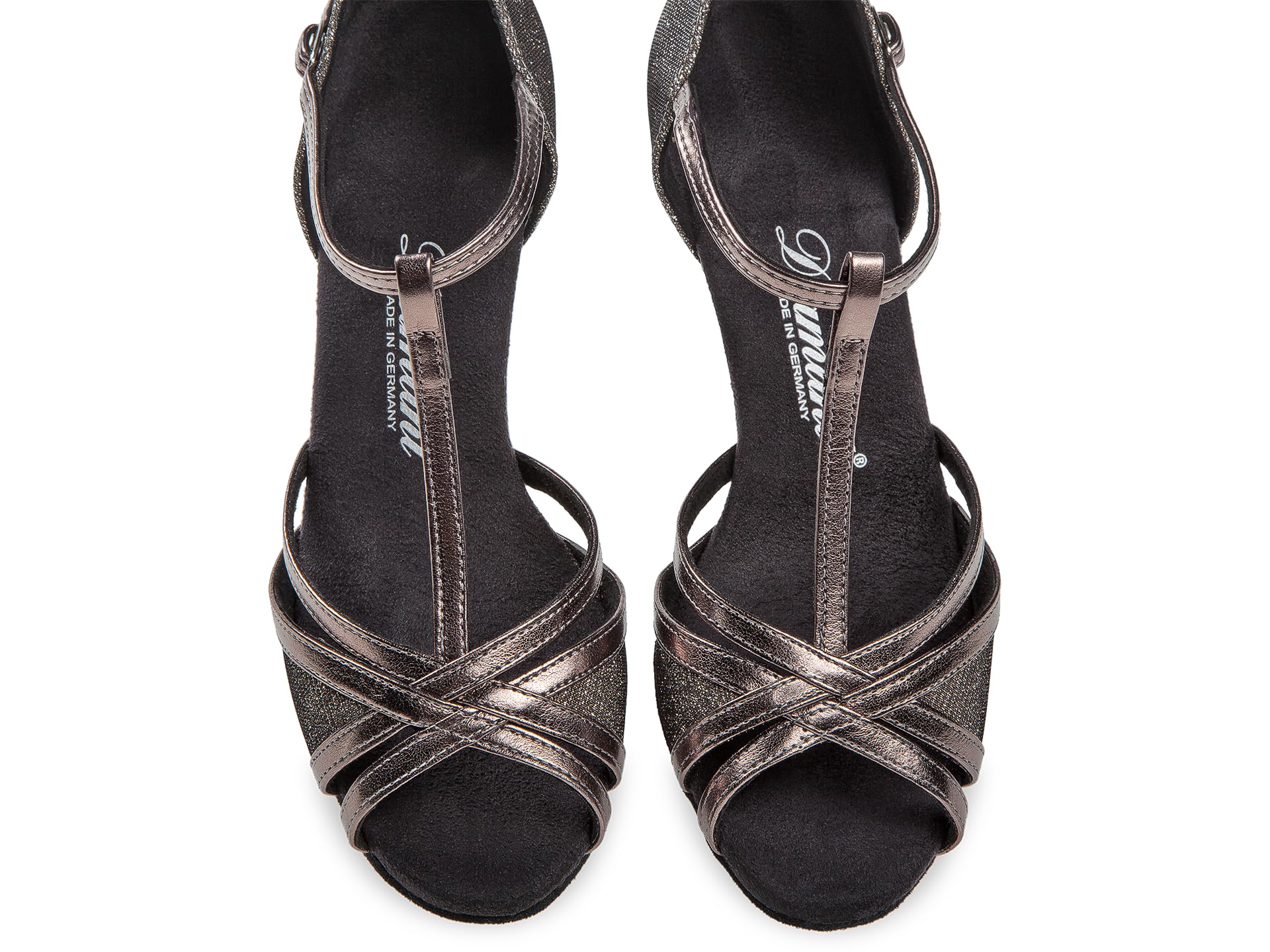 Diamant Damskie buty do tańca 205-077-656 - brąz/brąz z brokatem - 5 cm obcas Flare - Made in Germany