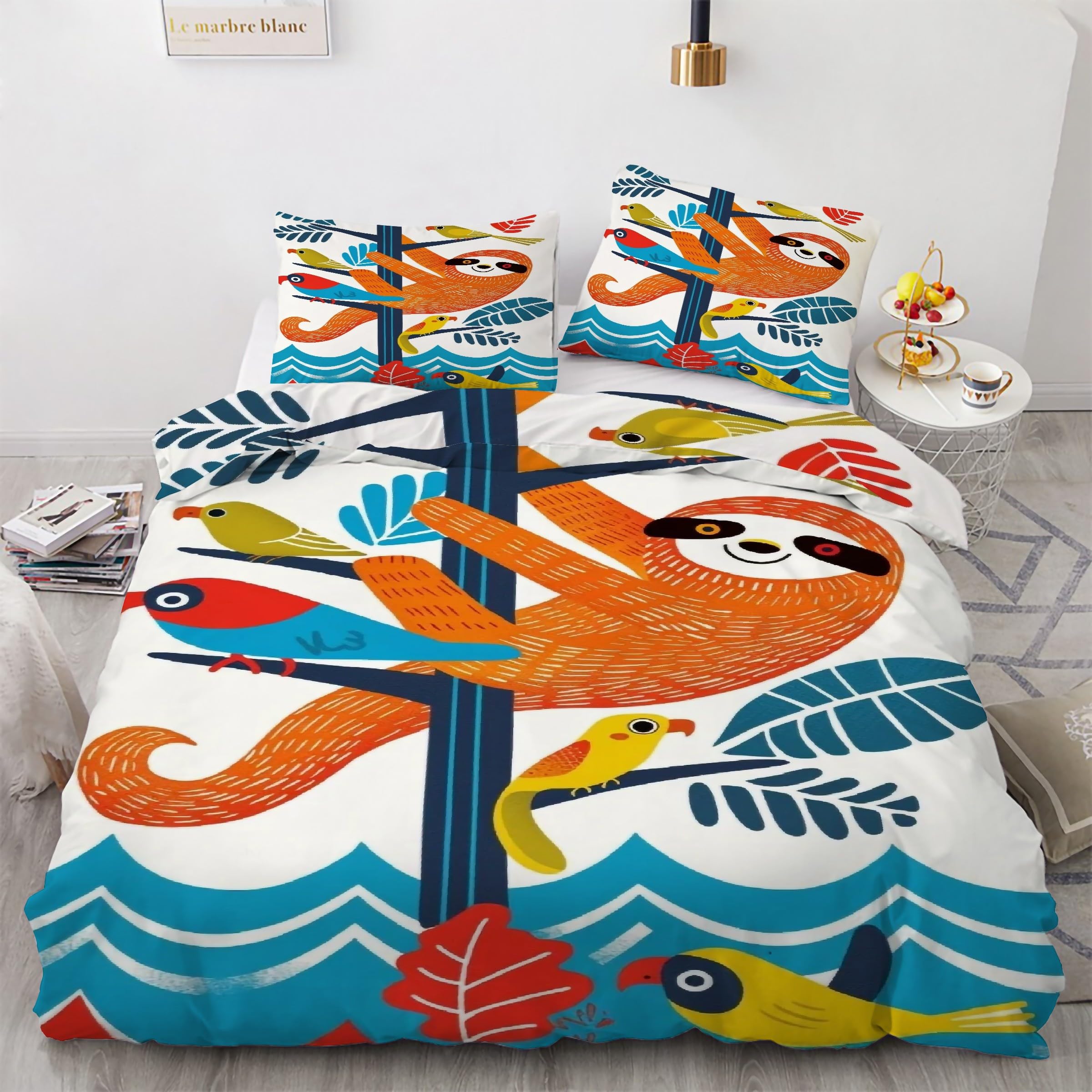 Housse de couette toucan et paresseux pour une chambre exotique et zen