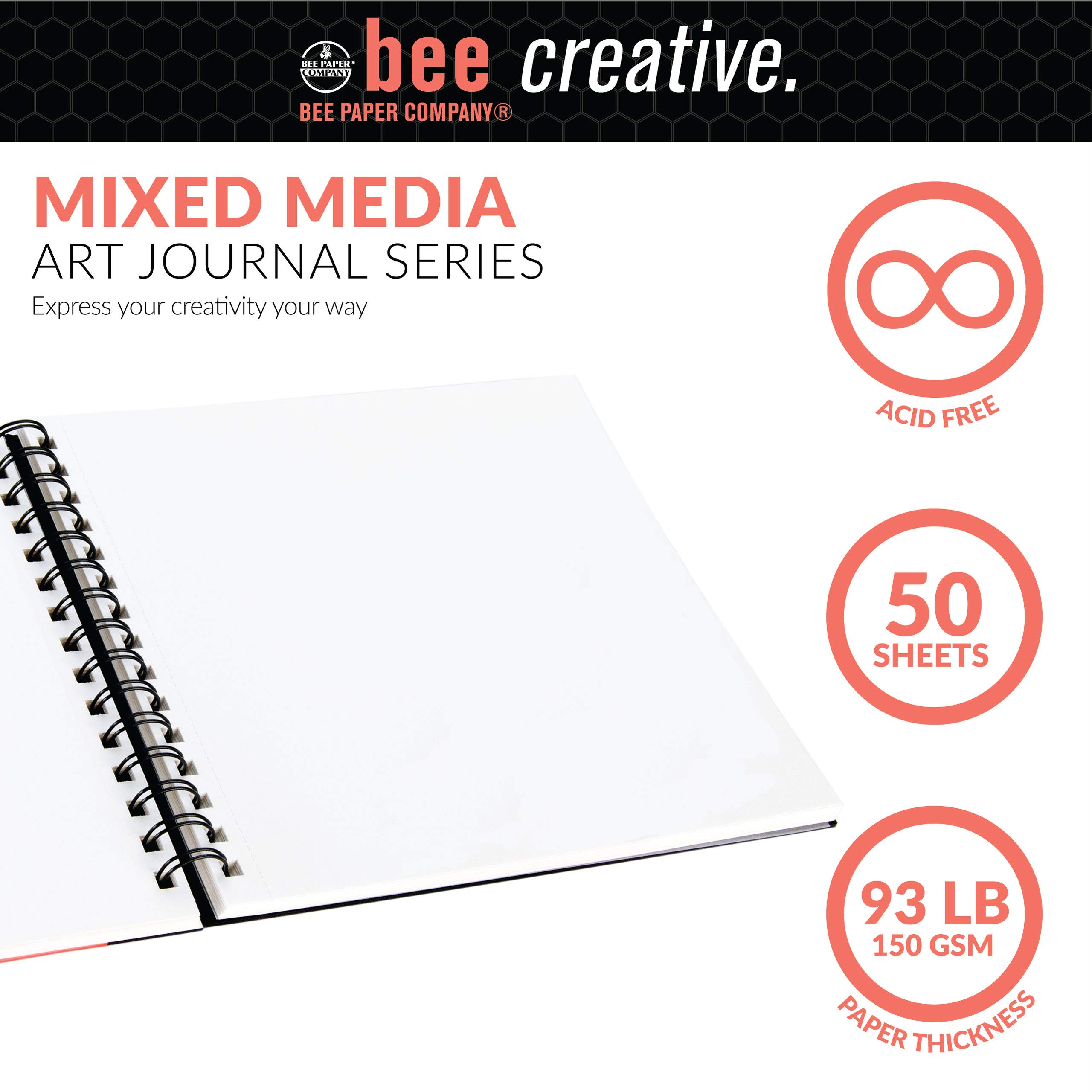 Bee Paper Company Bee Paper Bee Creative Mixed Media Book, 20 cm na 20 cm, 20 x 20 cm
