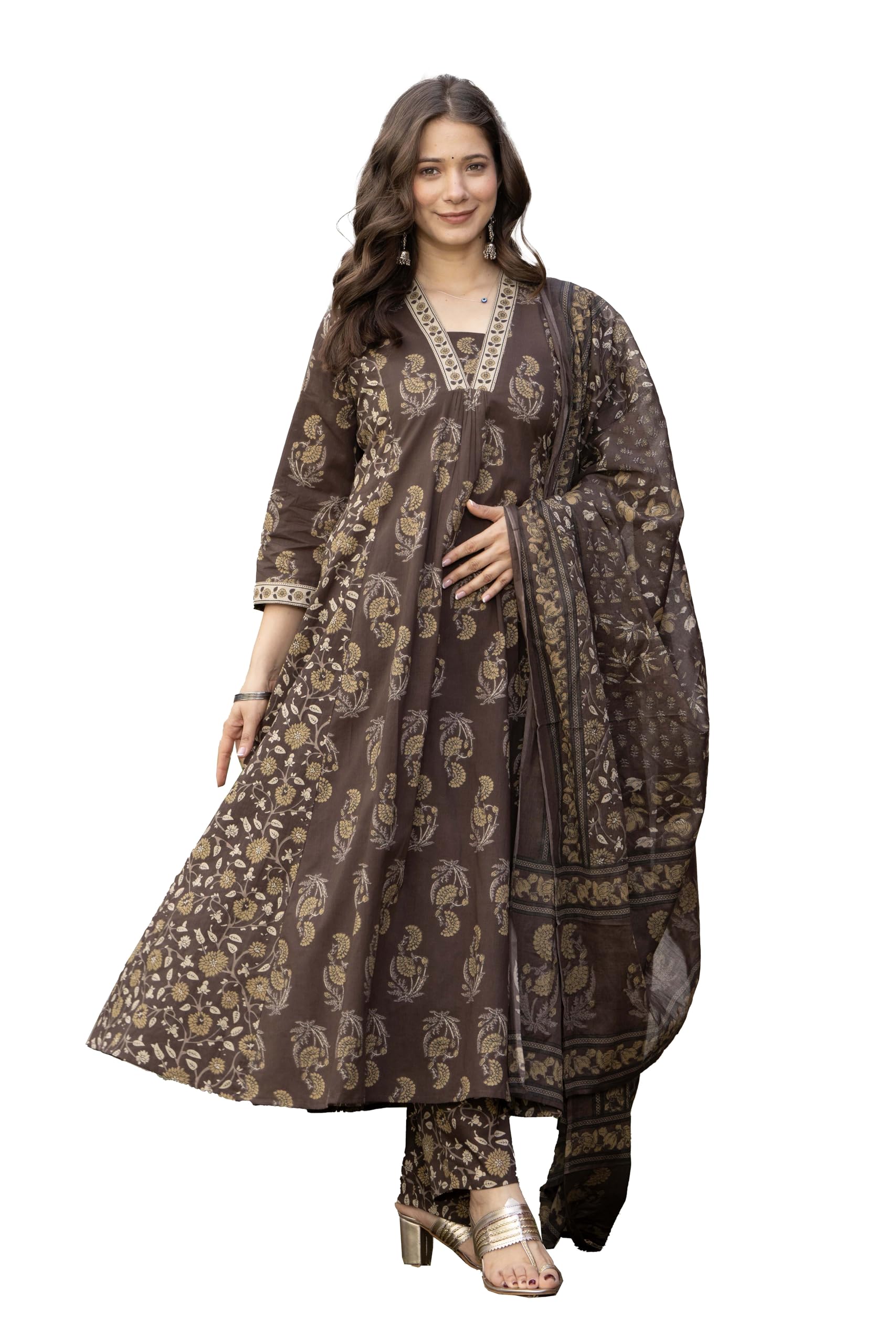 parthvi Women’s Cotton Printed Flared Kurta Set with Pants & Dupatta | Elegant Ethnic Wear for Women | Floral Print | Comfortable Suit Set-picture-26