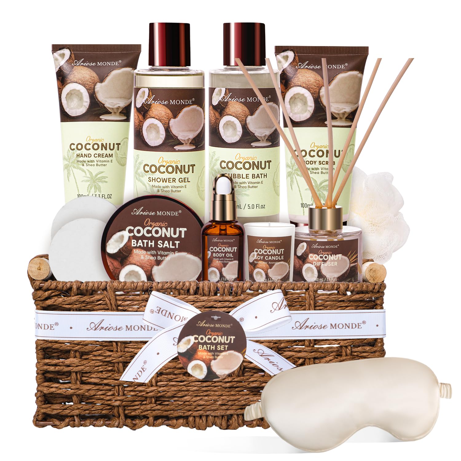 Spa Gift Baskets for Women, Coconut Bath Gift Set for Women Include Bubble Bath, Shower Steamers, Bath Salt. Bath and Body Spa Kit, Mom Birthday Gifts from Daughter, Birthday Gift Basket for Mom Spa Gift Baskets for Women, Coconut Bath Gift Set for Women Include Bubble Bath, Shower Steamers, Bath Salt. Bath and Body Spa Kit, Mom Birthday Gifts from Daughter, Birthday Gift Basket for Mom