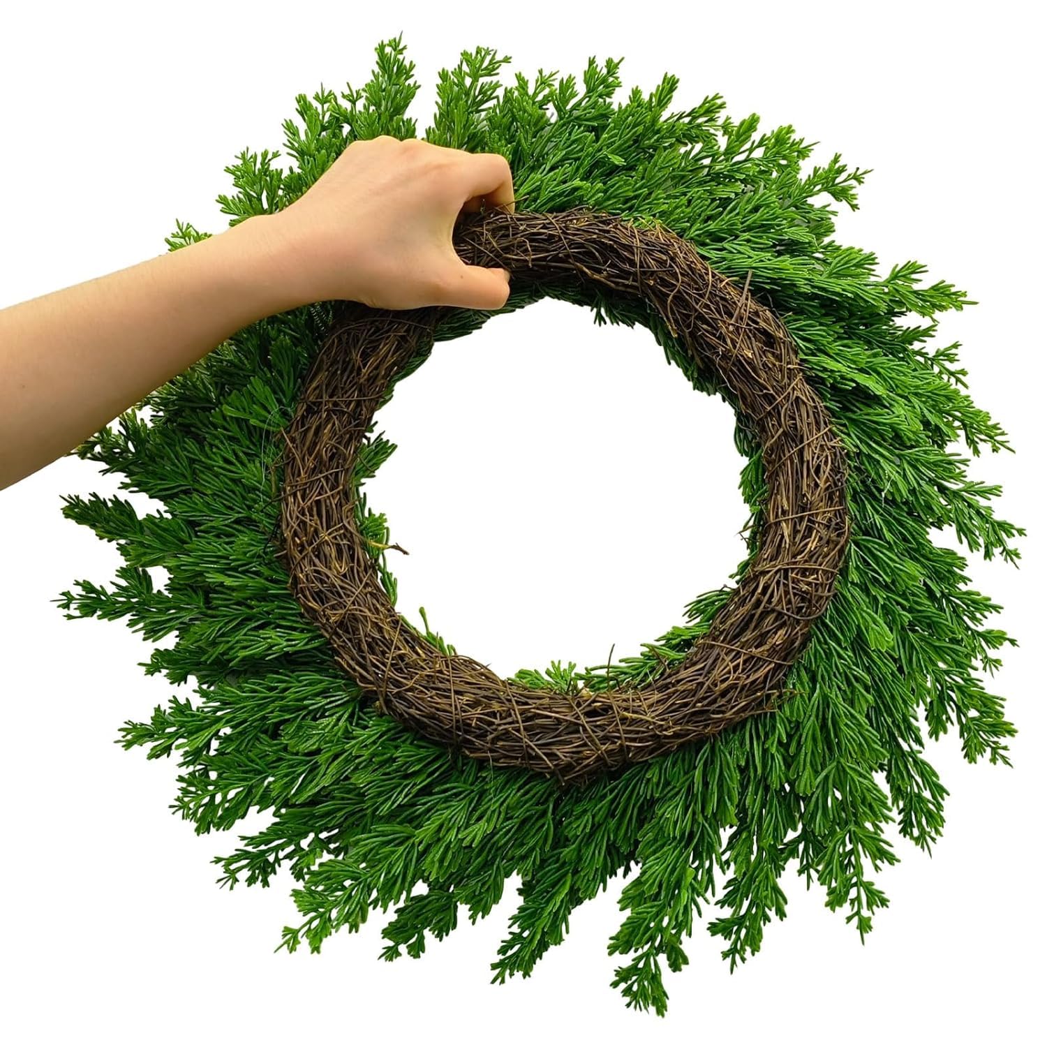 Coronas de pino Norfolk de Navidad de 20 pulgadas, 4 coronas de pino grandes, corona de vegetación artificial de Navidad, guirnalda de cedro sintético para puerta delantera, ventanas, paredes,