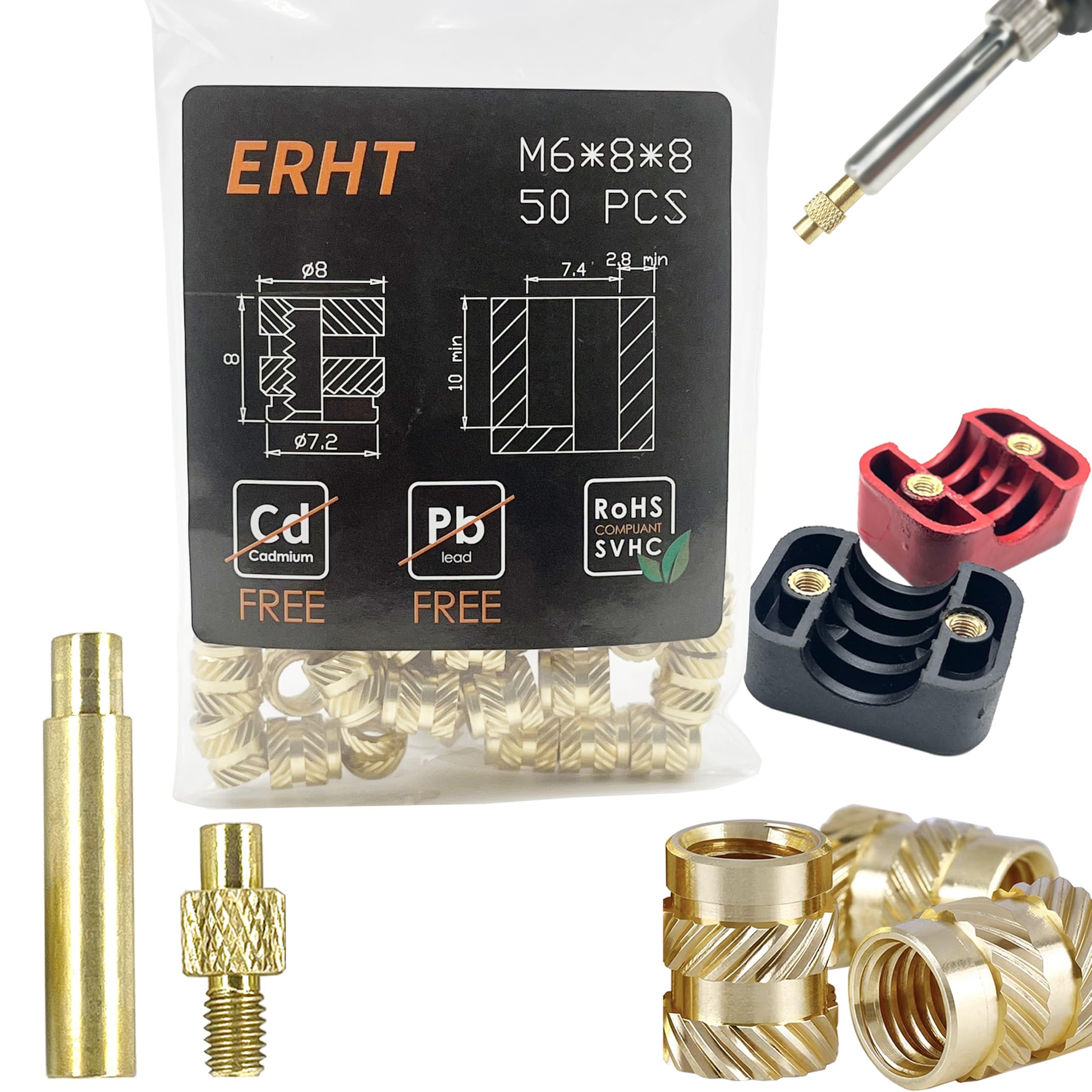Brass Threaded Inserts - 3D Printing Kit -8 Brass Threaded Inserts - 3D Printing Kit -8