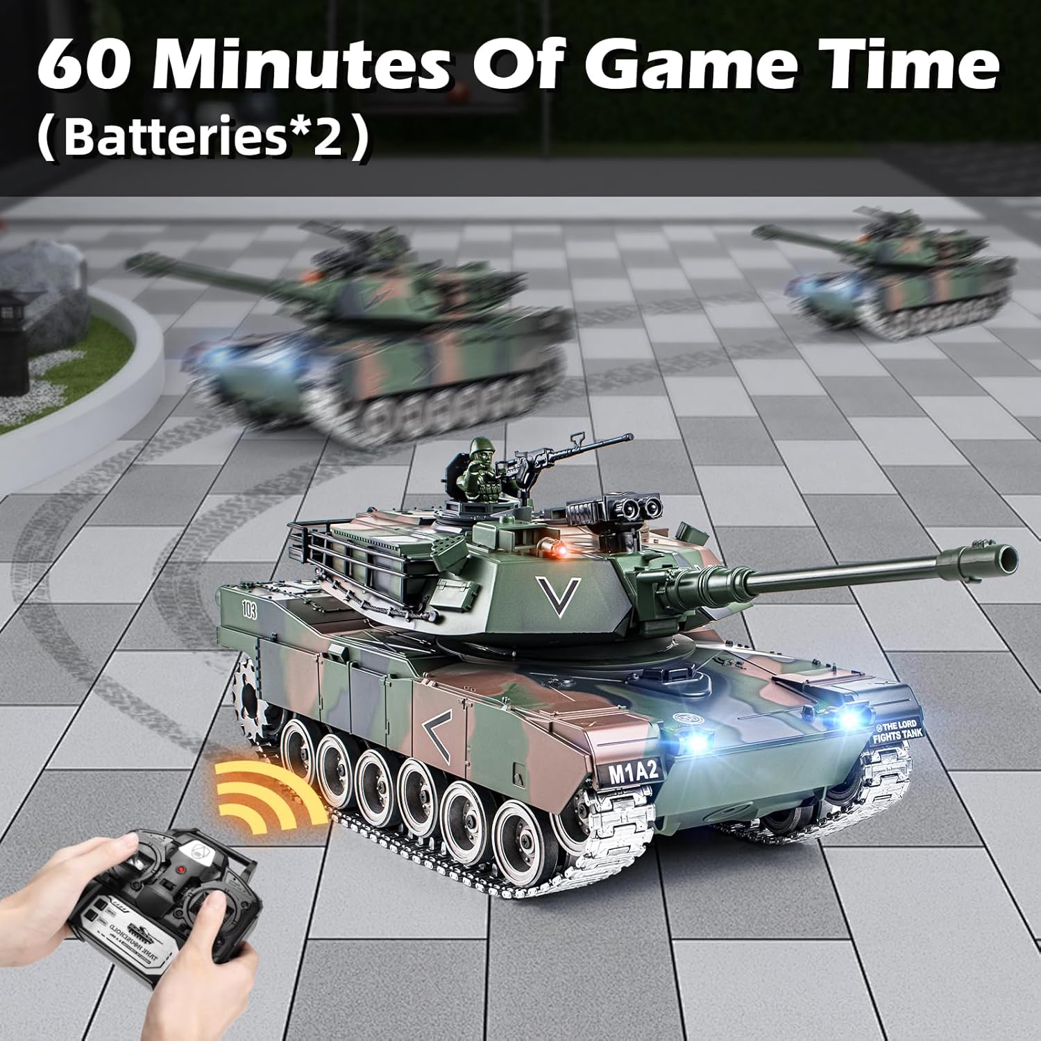 1:18 RC Tank, 2.4G US M1A2 Metal Alloy Metal US M26 Remote Control Tank That Shoot BBS Model Toys, Army Toy with Smoke, Lights, Sound and Recoil,Military RC Vehicle for Adults and Kids Age 6+