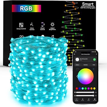 Brizled Smart Fairy Lights, 66FT 200 LED July 4th Red White Blue Fairy String Lights WiFi Smart App & Voice Controlled, RGB Color Changing Mini Christmas Light Dimmable for Halloween Xmas