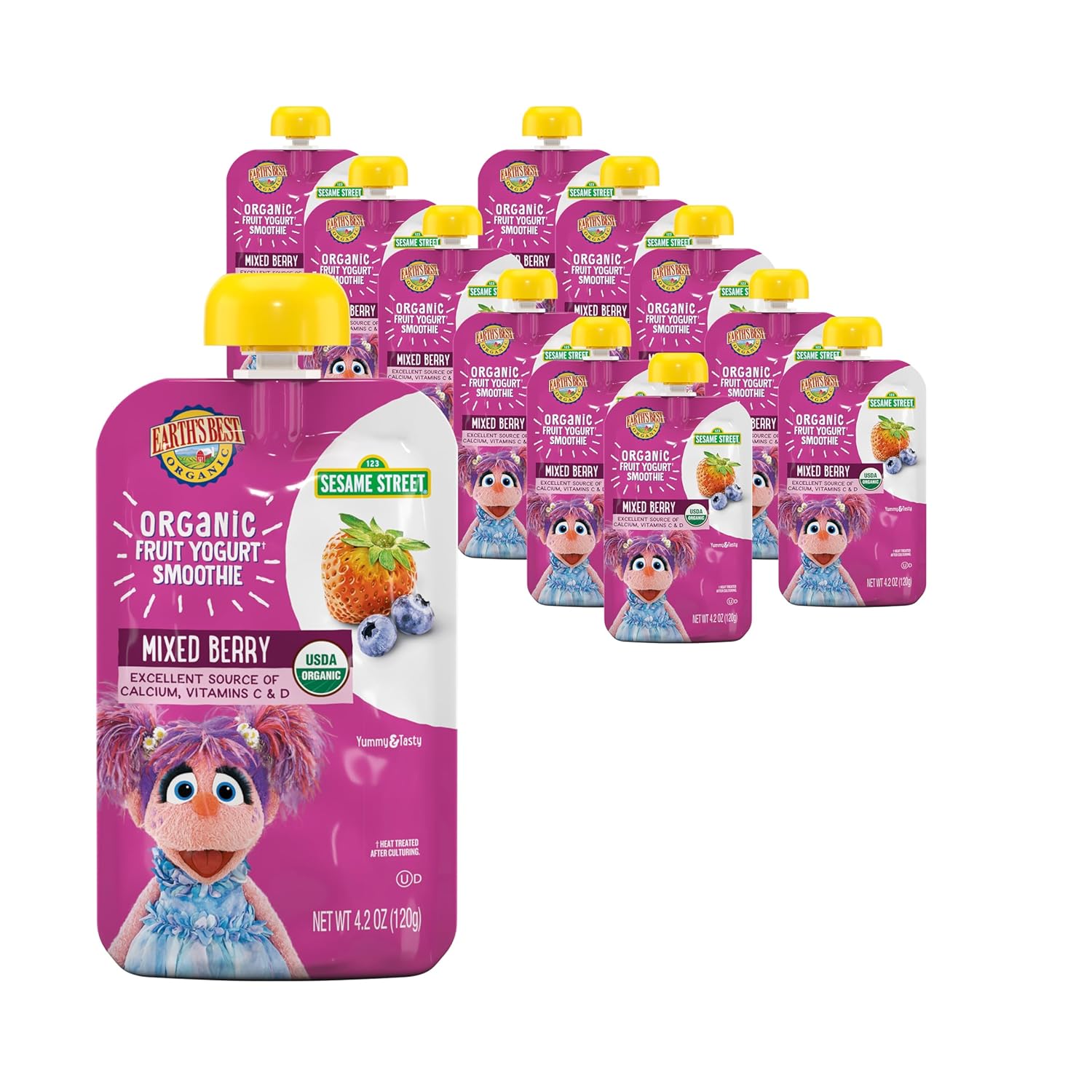 Earth's Best Organic Yogurt Smoothie Pouches, 24+ Months, Fruit and Yogurt Smoothie for Kids, Mixed Berry, 4.2 Ounce Resealable Pouch (Pack of 12)