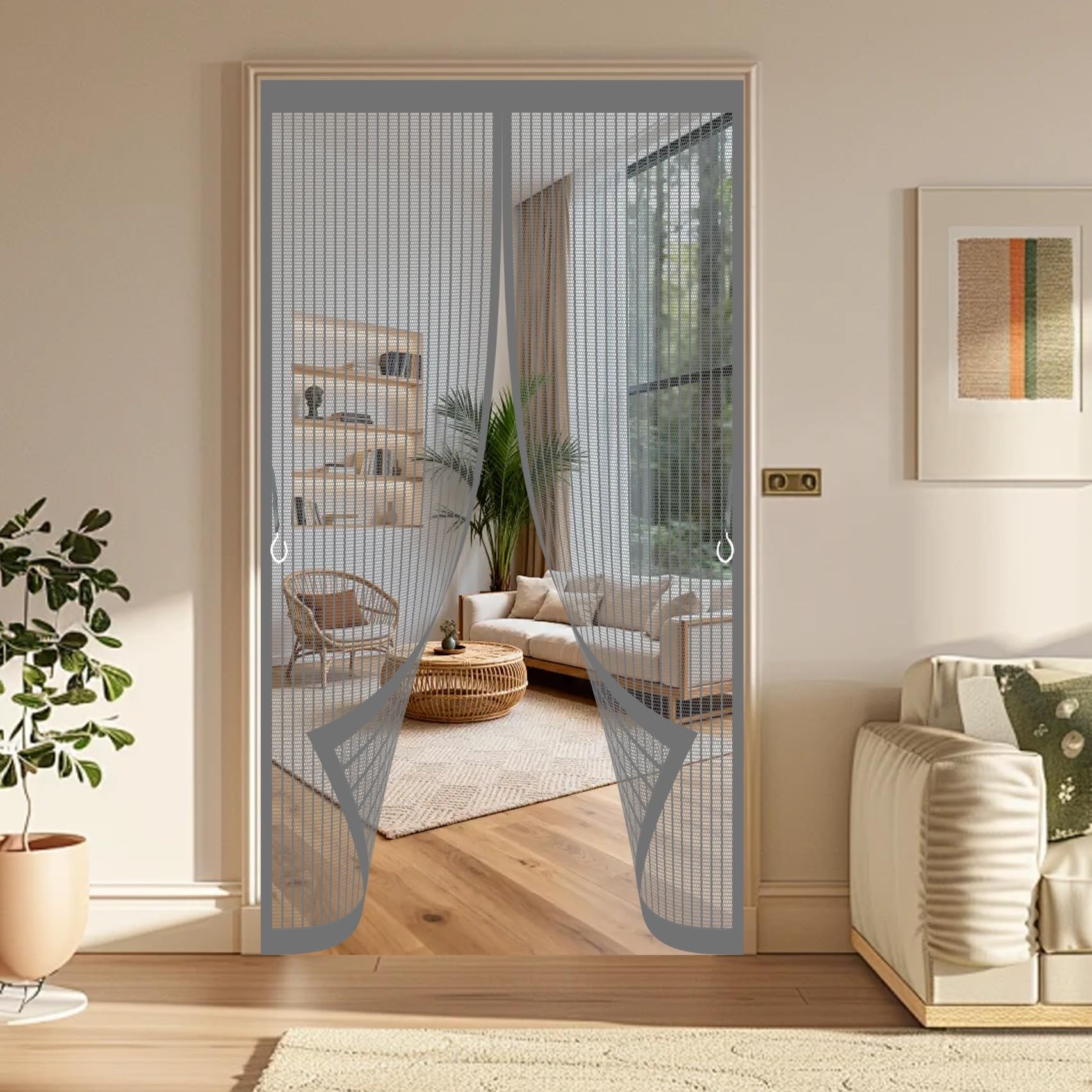 Door Fly Screen Curtain 196 x 196 cm Powerful Magnets, No Drill Installation, Automatically Closes, for Keeping Out Flies & Bug Magnetic Screen Fly Doors for Patio Doors Bedroom, Grey