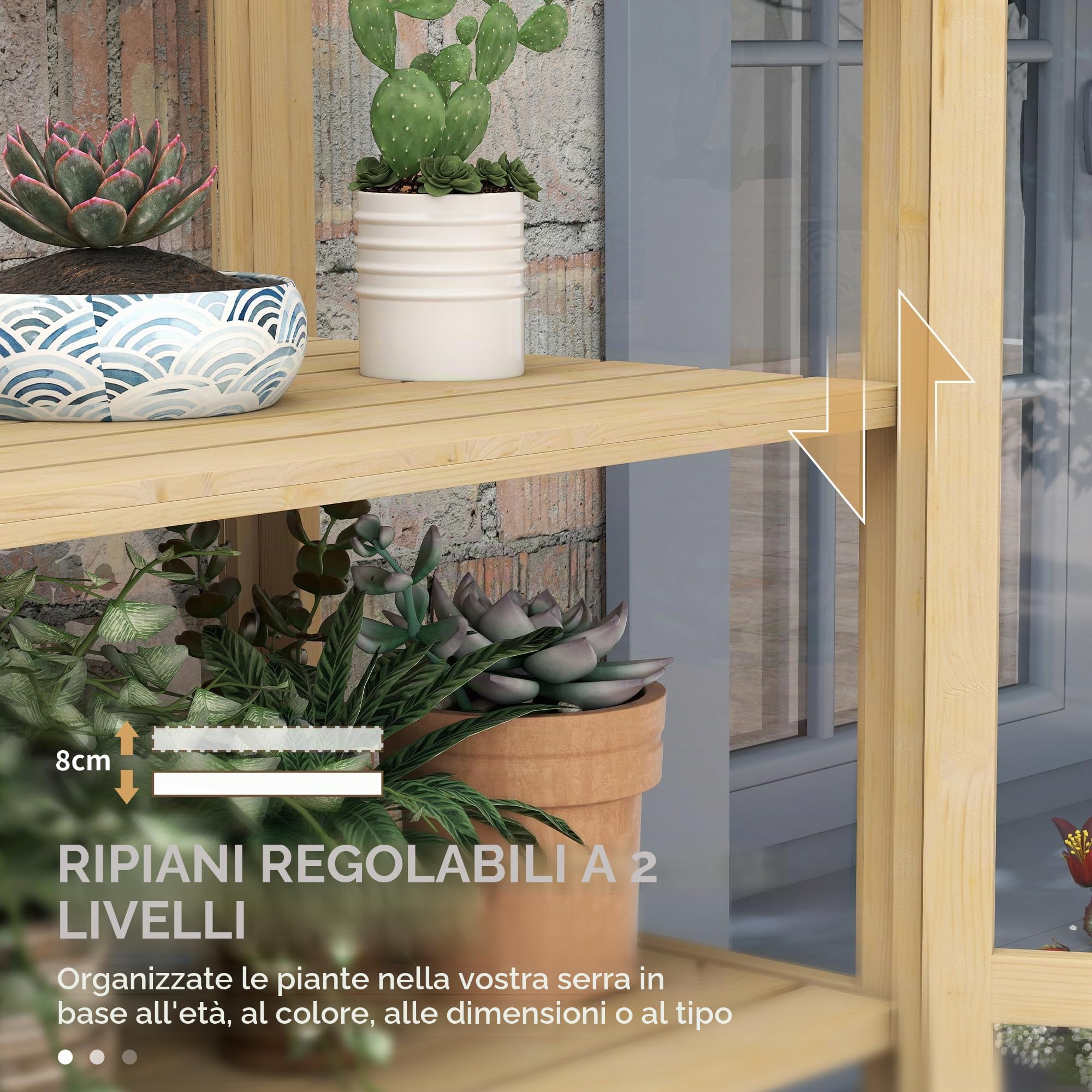 Outsunny serra in legno con serratura Serra con 4 livelli, lucernario, serra fredda con doppia porta, per giardino, balcone, natura, 100 x 56,5 x 178 cm