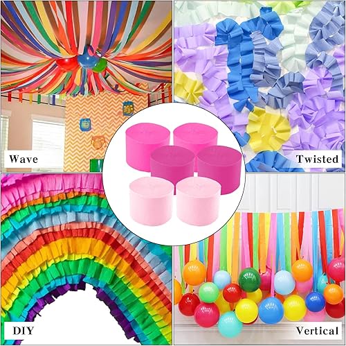 Miniatura 7 de Serpentinas de papel crepé  6 rollos, 492 pies, paquete de 6 serpentinas de fiesta de color rosa claro y rosa intenso para decoraciones de
