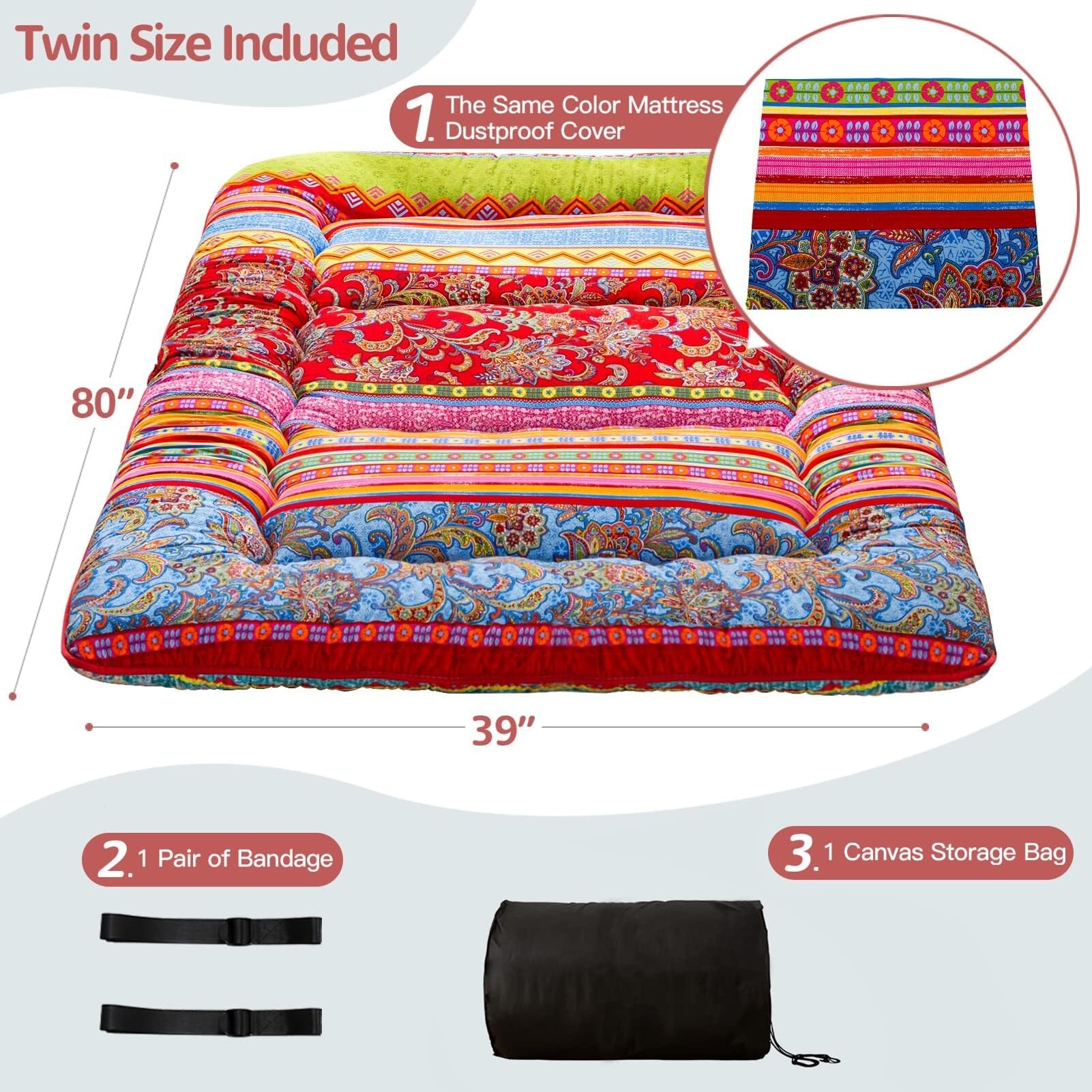 Tappetino per dormire a pavimento spesso stampato in stile giapponese portatile pieghevole arrotolabile materasso da campeggio per adulti pavimento reclinabile letto divano design stile country