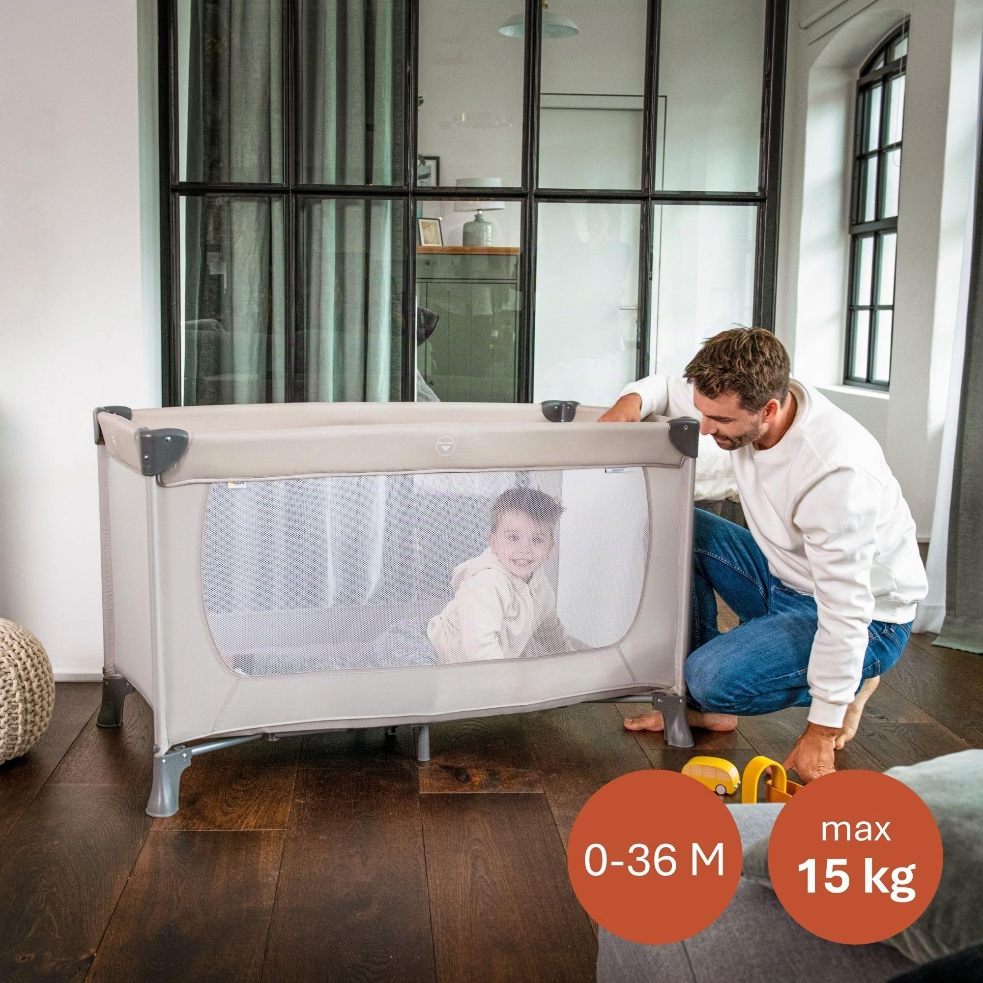 hauck Dream N Play Lit Parapluie – Lit Voyage Bebe et Enfant, Pliable, Compact, avec Sac de Transport, de la Naissance à 15 kg, Filets Respirants - Beige