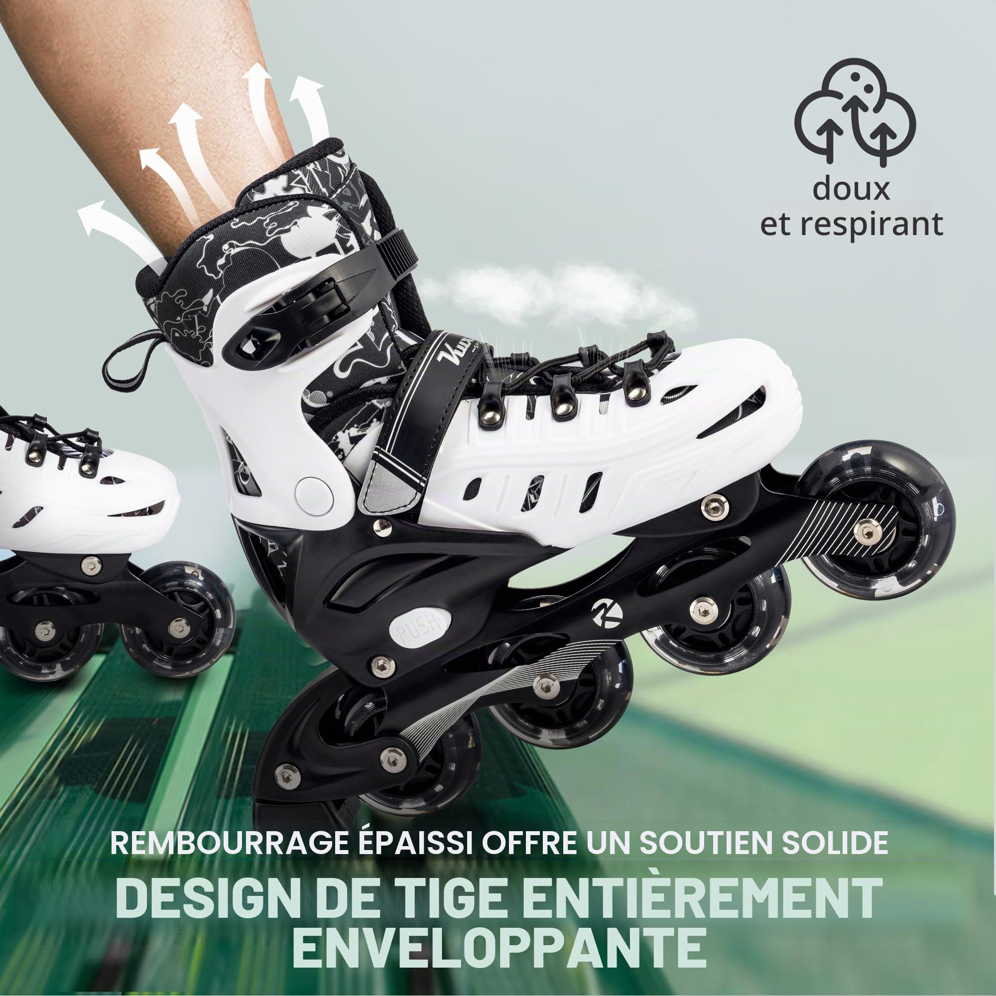 Kuxuan Skates Rollers en ligne pour enfants, réglables, amusants, pour filles, garçons, femmes, débutants en extérieur et en intérieur