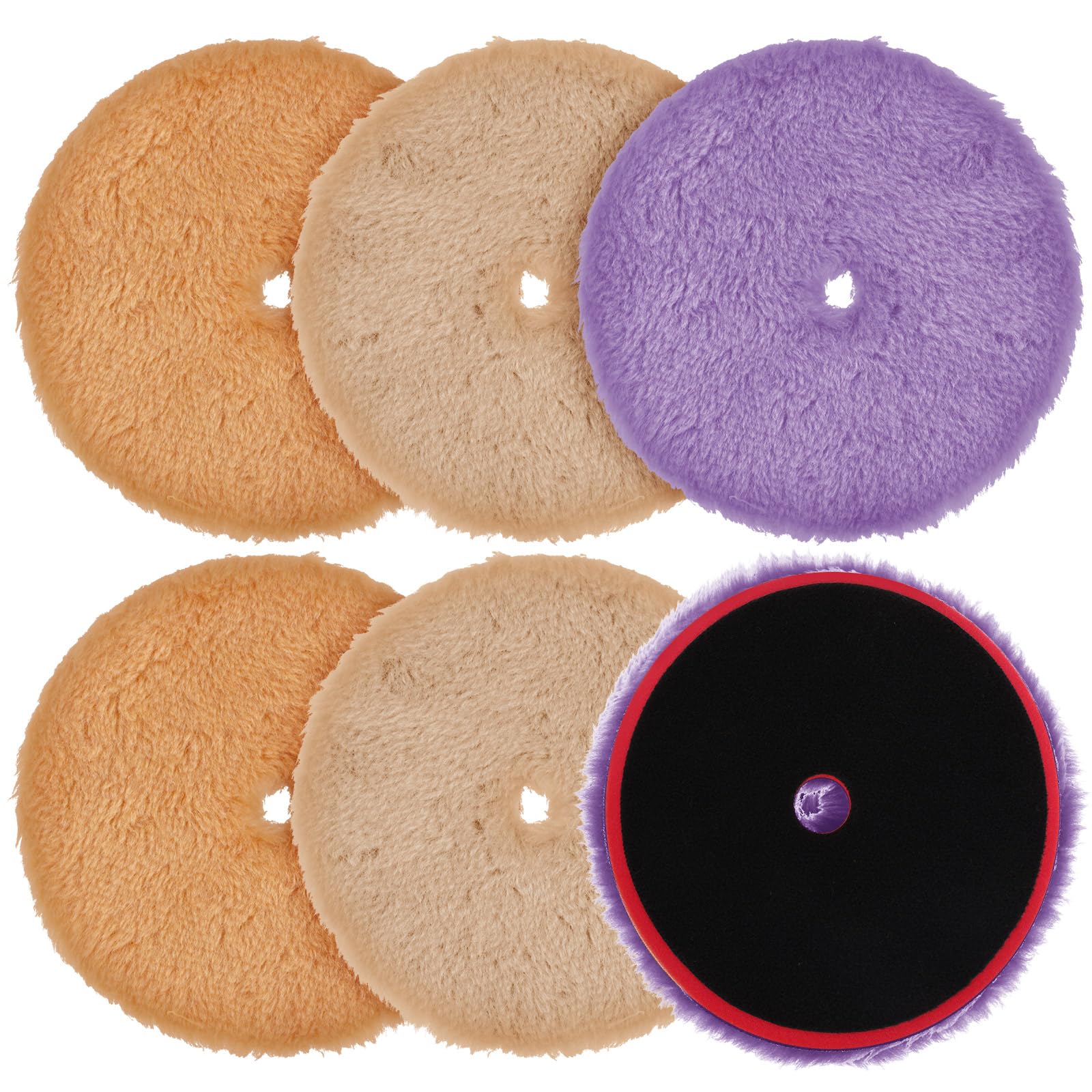 Photo 1 of **NON-REFUNDABLE- 2 PACK BUNDLE*Datanly 6 Pcs Wool Buffing Polishing Pads Kit, 6 (150 mm) Wool Polishing Pad Car Buffing Polishing Pads Wool Buffing Pad Cutting Pad with Hook and Loop for Car Polishing and Buffing, 3 Colors