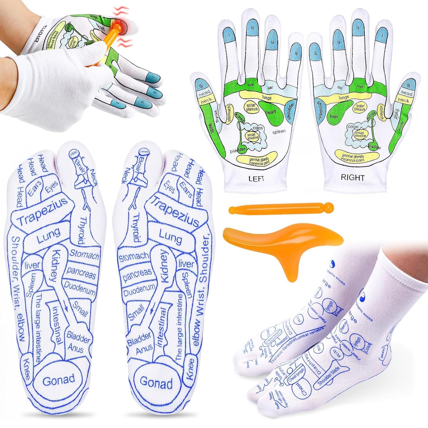 2Pairs Reflexology Socks with Massage Tool, Acupressure Reflexology Foot Massage Socks for Pain Relief and Improved Circulation, One Size Fits All