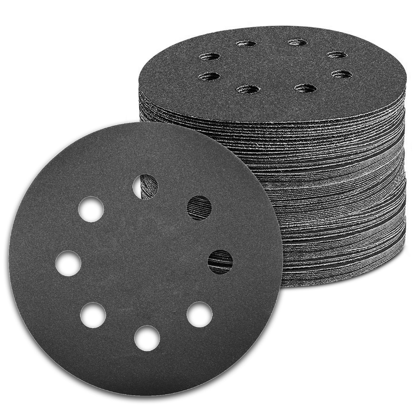 KONGMING 100 PCS 125mm Wet Dry Sanding Discs 8 Hole Grit 600 Hook and Loop Silicon Carbide Sandpaper for Random Orbital Sander
