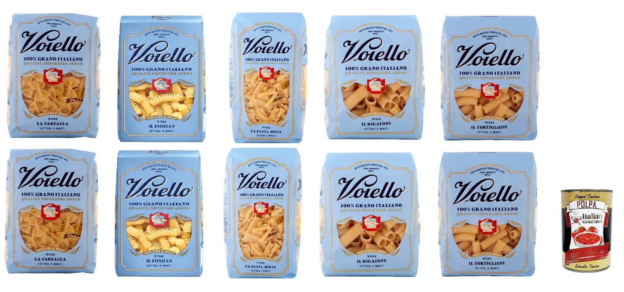 Voiello Pasta Pasta Paquete de prueba 100% italiana 10 x 500 g + Polpa Italian Gourmet 400 g