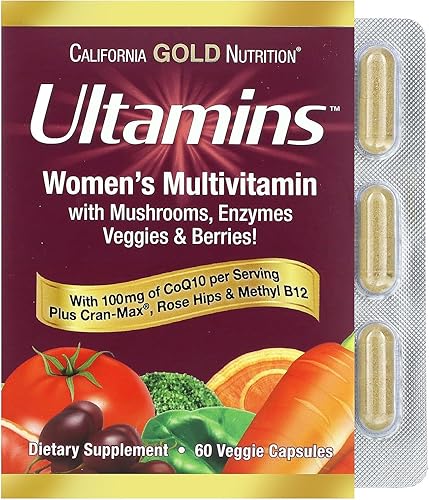 California Gold Nutrition Ultamins Multivitamínico para mujer con CoQ10, hongos, enzimas, verduras y bayas, 60 cápsulas vegetales
