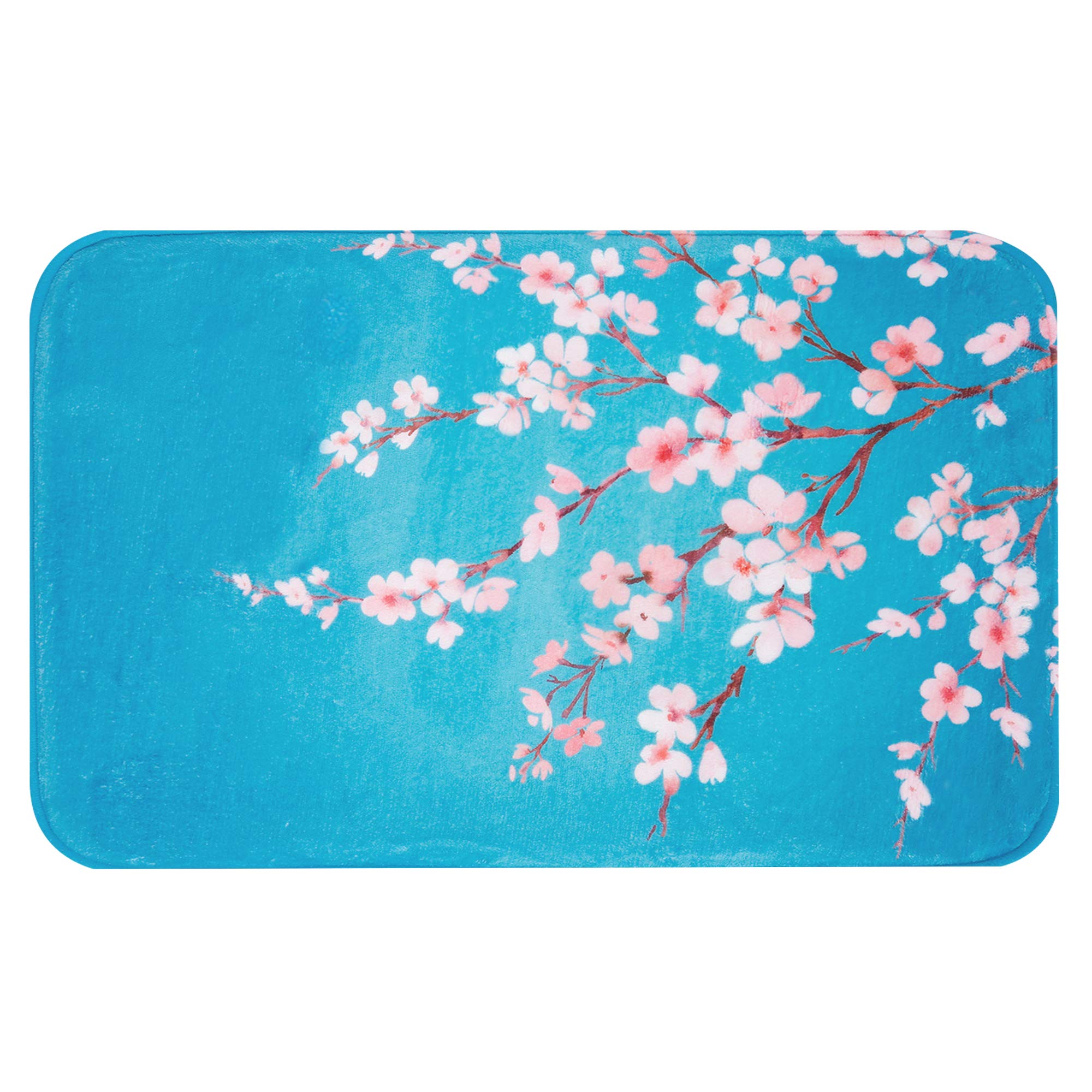 Bathroom Rug Mat, 24''X16'', Super Soft and Absorbent Shaggy Plush Bath Rugs, Thicken, Non Slip, Machine Wash and Dry,Carpet Mats for Shower, and Bath Room, Pink Cherry and Blue Background