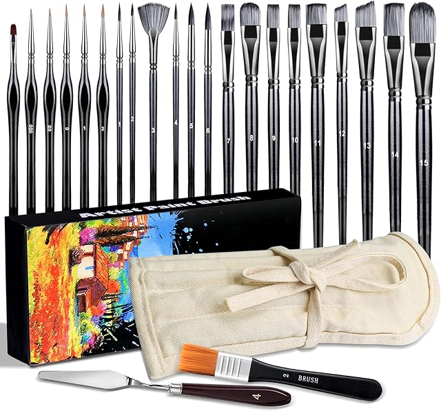 23 PCS Set Paintbrush, Professional Assorted Shape Soft Hair Bristle Art Brushes, All Purpose Artist Paint Brushes for Premium Adult Detail, Gouache, Acrylic, Oil Painting or Beginner