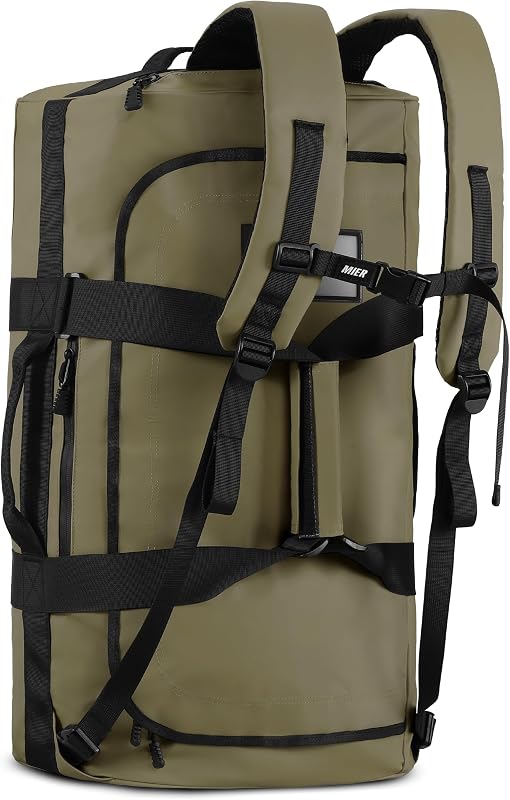 Mochila de lona resistente al agua MIER 40L/60L/90L, bolsas de lona resistentes | Servicio Pesado; bolsillos interiores con cremallera; Ideal para viajes, gimnasio, acampada, deportes, escapadas de fin de semana; Convertible con correas de mochila