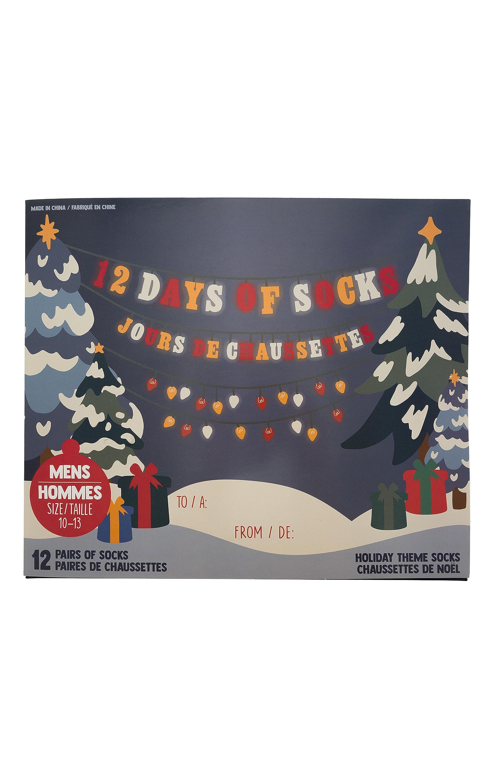 Gertex Caja de regalo con calendario de Adviento para hombre, 12 días de vacaciones, talla de calcetín de hombre 10-13, talla de zapato 7-12