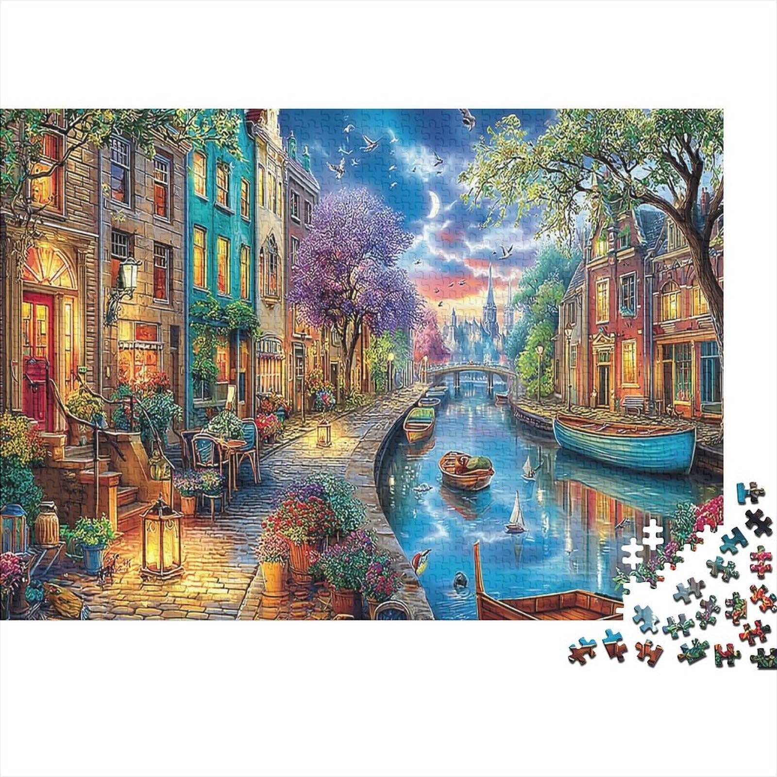 WisteriaLane Jigsaw QuaintStreetPuzzle 1000Pc Recycled Paper for Family Puzzle Game Gifts Jigsaw Puzzles Decompression Family Game Gift 70x50cm/1000pcs