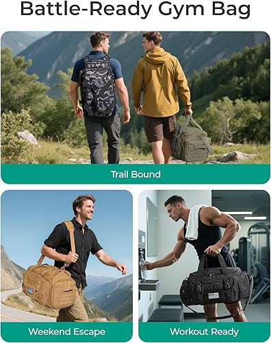 Miniatura 3 de BAGSMART Bolsa táctica de gimnasio para hombres, bolsa de lona de 22 litros para viajes con compartimento para zapatos, mochila táctica 4 en 1 para