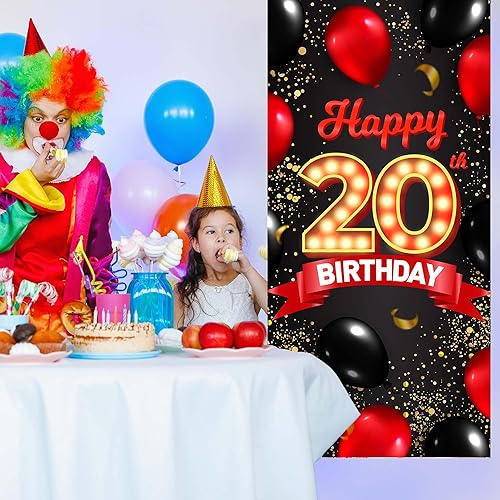 Miniatura 4 de Cartel de feliz cumpleaños 20 color rojo y negro, globos para decoración temática de globos para niñas y mujeres, princesas de 20 años, suministros