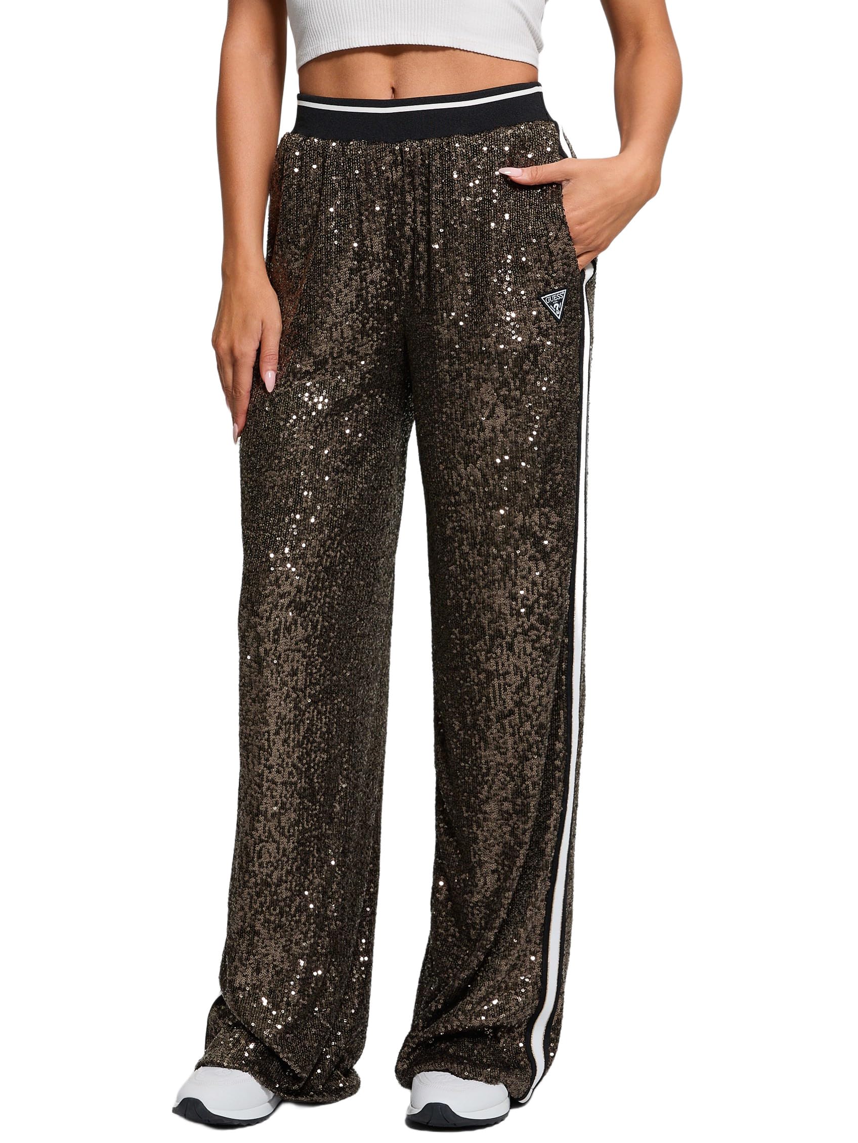 GUESS Womens Mini Sequins Straight Long Pants