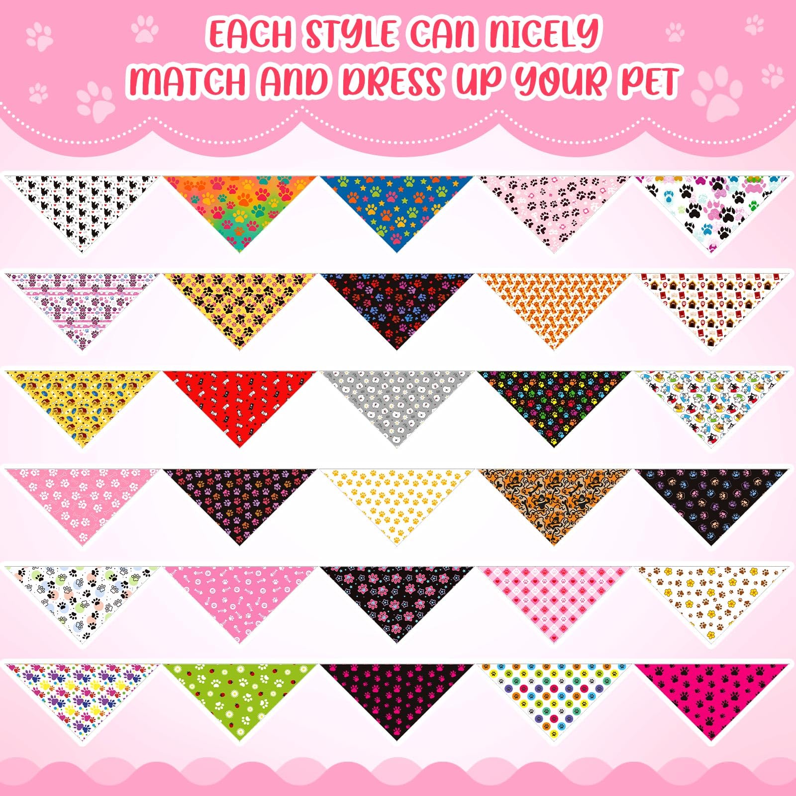 Youyole Lot de 120 bandanas triangulaires doux pour animal domestique Motif pattes de chien Pour petites et moyennes races