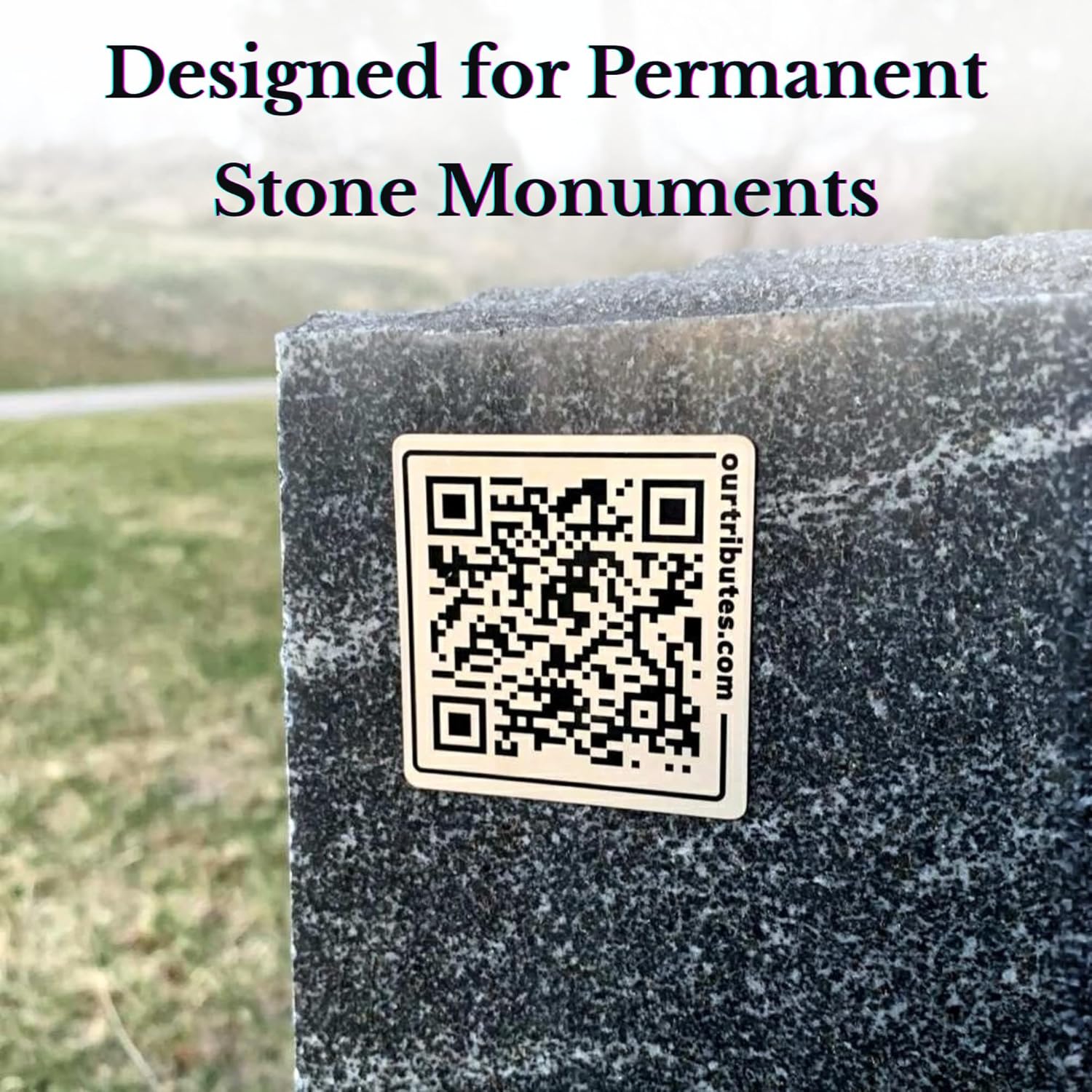 Our Tributes Stainless Steel QR Memorial Plaque for Headstones — 100-Year Outdoor Plaque Durability + Guaranteed 50-Year Online Memorial Page Hosting