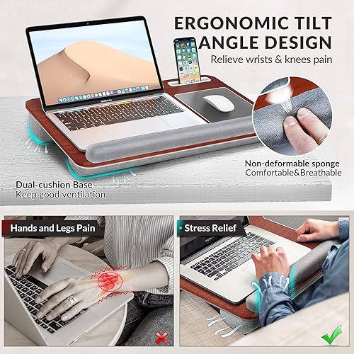Miniatura 2 de Gimars Escritorio de regazo para oficina en casa para portátiles de hasta 17 pulgadas con doble cojín, reposamuñecas, alfombrilla de mouse
