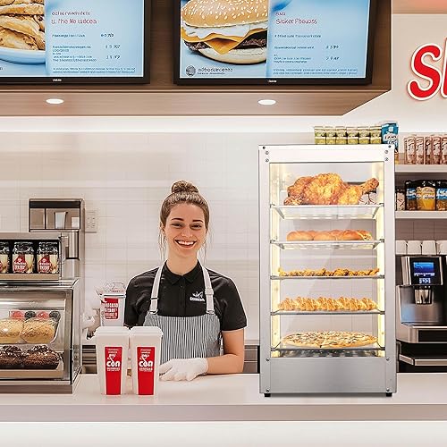 Miniatura 8 de WeChef Calentador de alimentos comercial de 5 niveles de 15 pulgadas, 600 W, vitrina de pizza para alimentos, camión, tienda de alimentos,