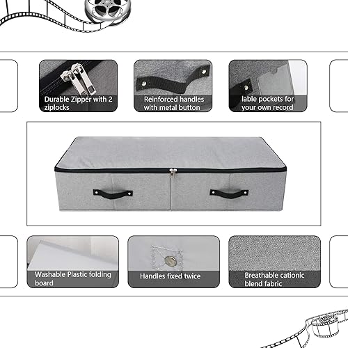 Miniatura 6 de Contenedores de almacenamiento plegables de gran tamaño para debajo de la cama con forro de soporte de plástico, tapa con cremallera, mantas y