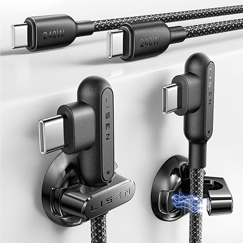 LISEN Cable USB C a USB C en ángulo recto de 240 W (paquete de 2 clips magnéticos), cable USB C PD3.1 de carga rápida para iPhone 15 Pro Max,