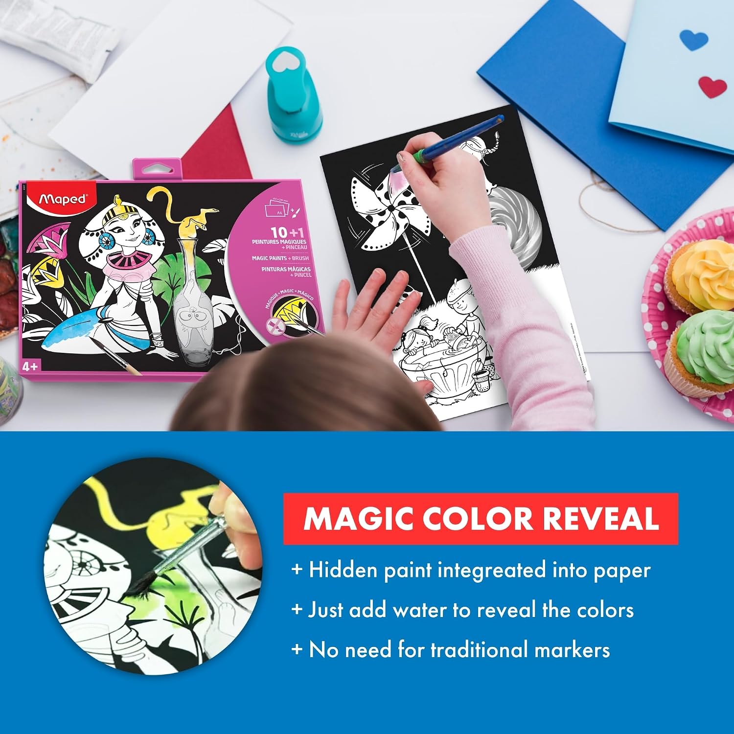 Maped - Magic Paint Color-Revealing Paper 10 Pages + Free Brush - Crafting Vibrant Paper Decorations - Mess-Free Creativity - No Ink Spills or Stains - Surprise Color Reveal