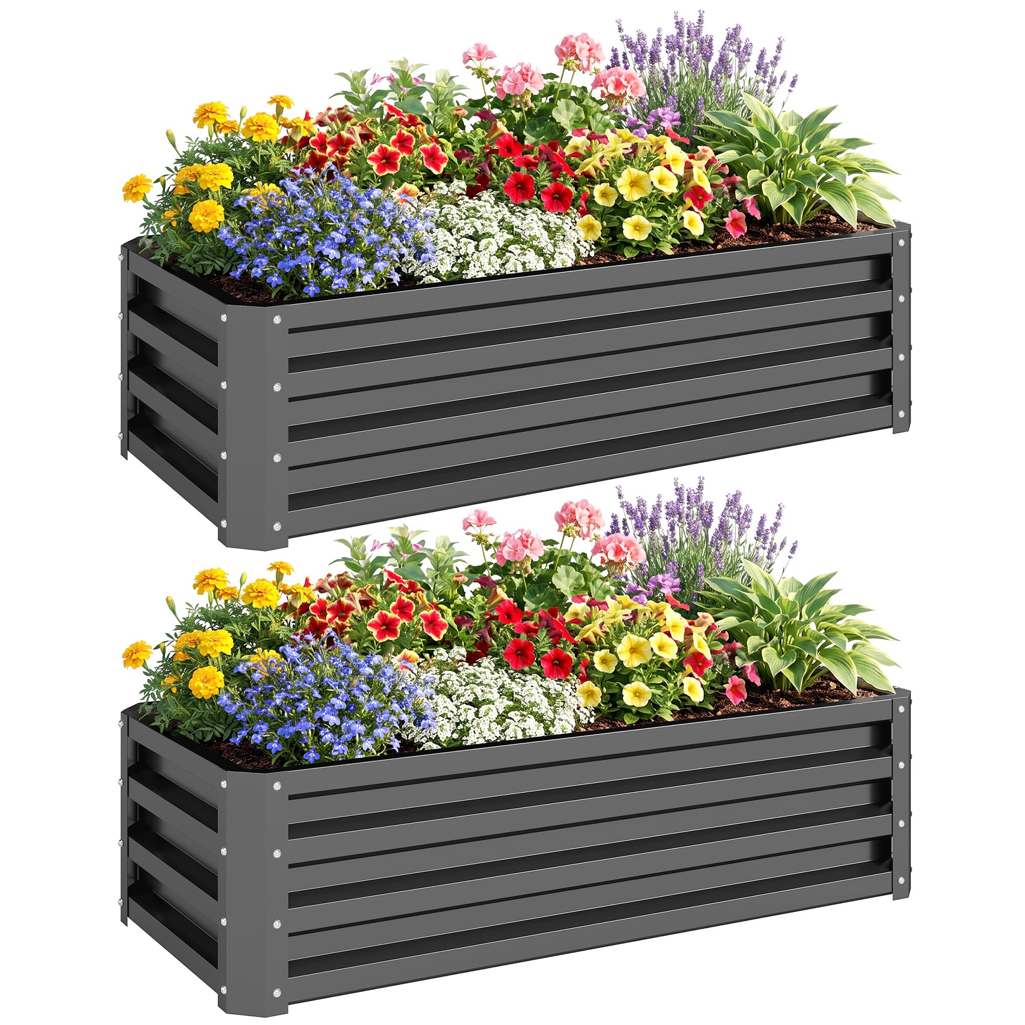 Outsunny Unisex Light Grey Set Of 2 Raised Garden Bed Galvanised Planter Box,