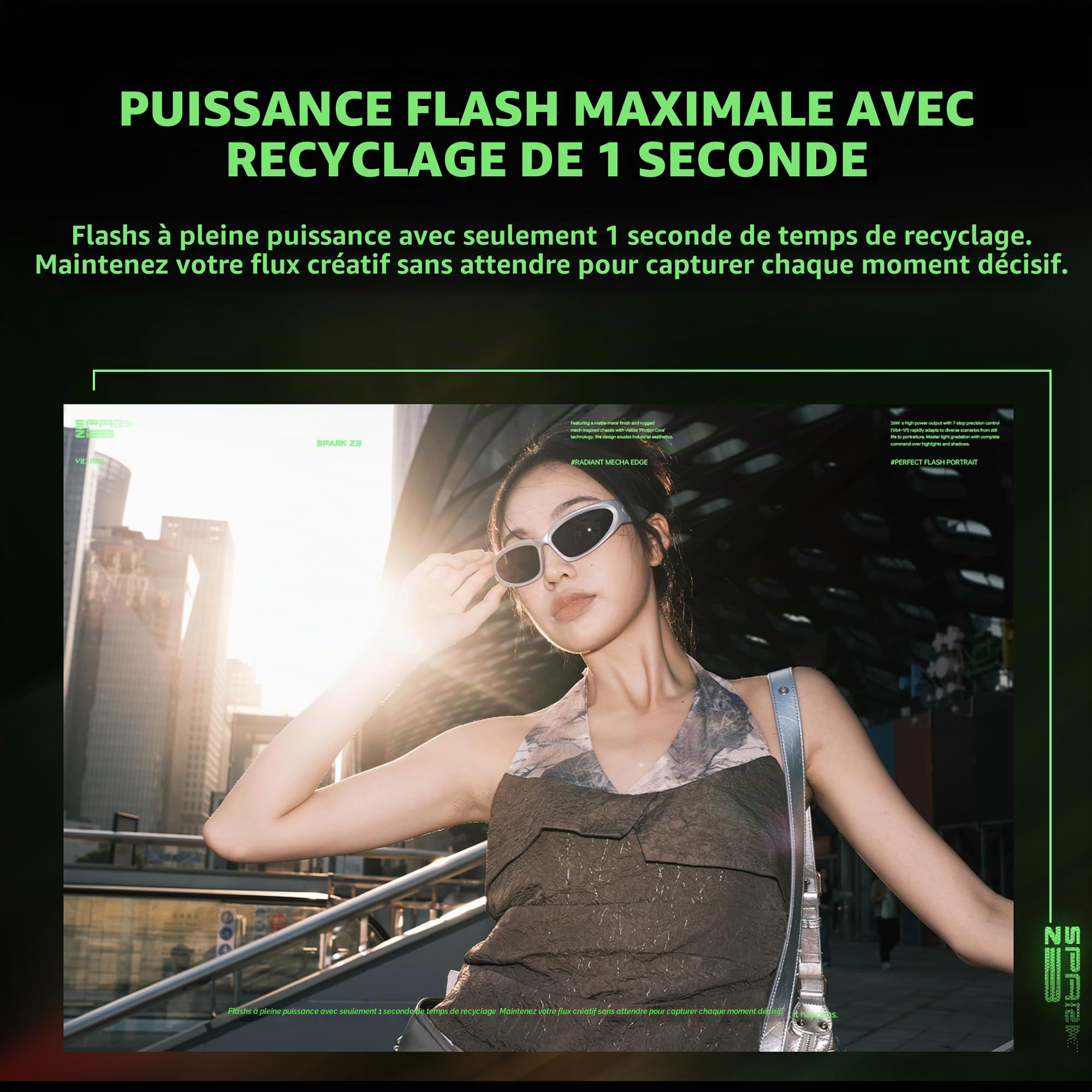VILTROX Spark Z3 TTL Flash sur appareil photo 26Ws 7 niveaux 1s recyclage GN16 Cyber Mech Design Mini Flash (Gris, pour Nikon)