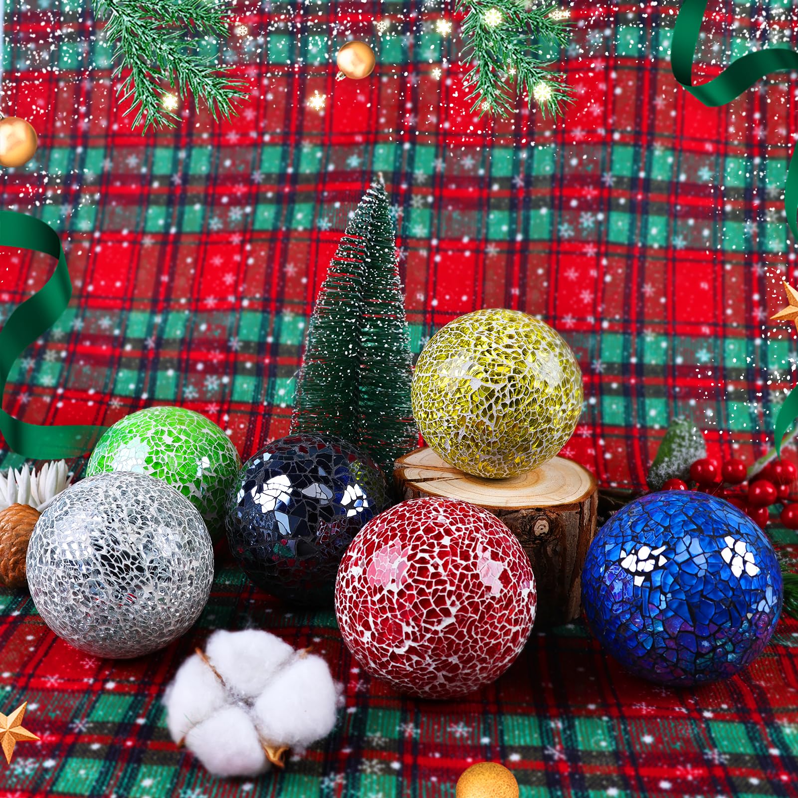 8,5cm Dekorative Glaskugeln für Schüssels Schwarz Mosaikkugeln Glas Knistern Solide Kugel Runde Sphäre Kaffeetisch Tafelaufsätze Vasen Füller Heim Weihnachten 3 Stück