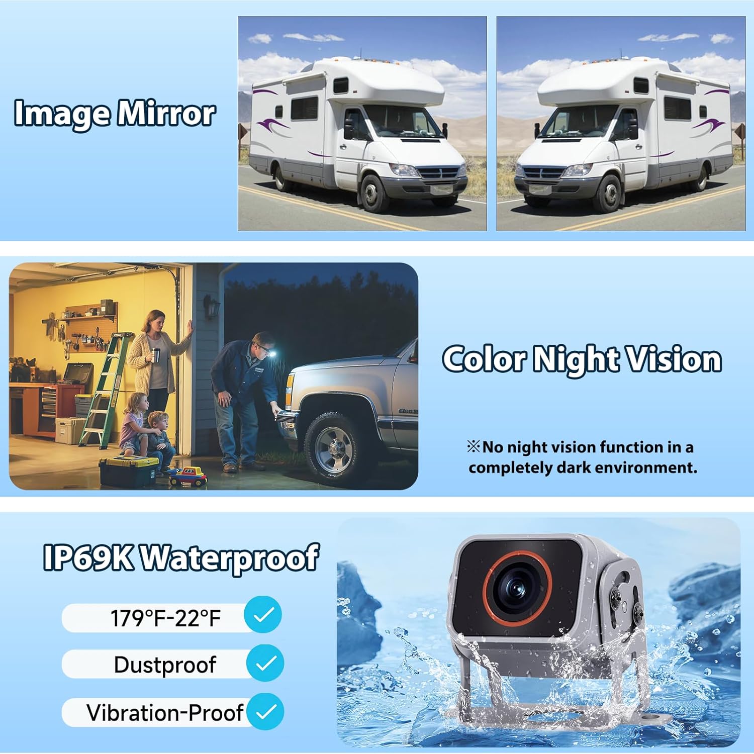 4 Wired Backup Camera System for Truck/RV/Trailer, 10" HD1080P 4 Split DVR Recording IPS Monitor, Vibration-Proof Parking Line IP69K Waterproof Night Vision 4 Front Side Rear Cameras for Tractor/Bus