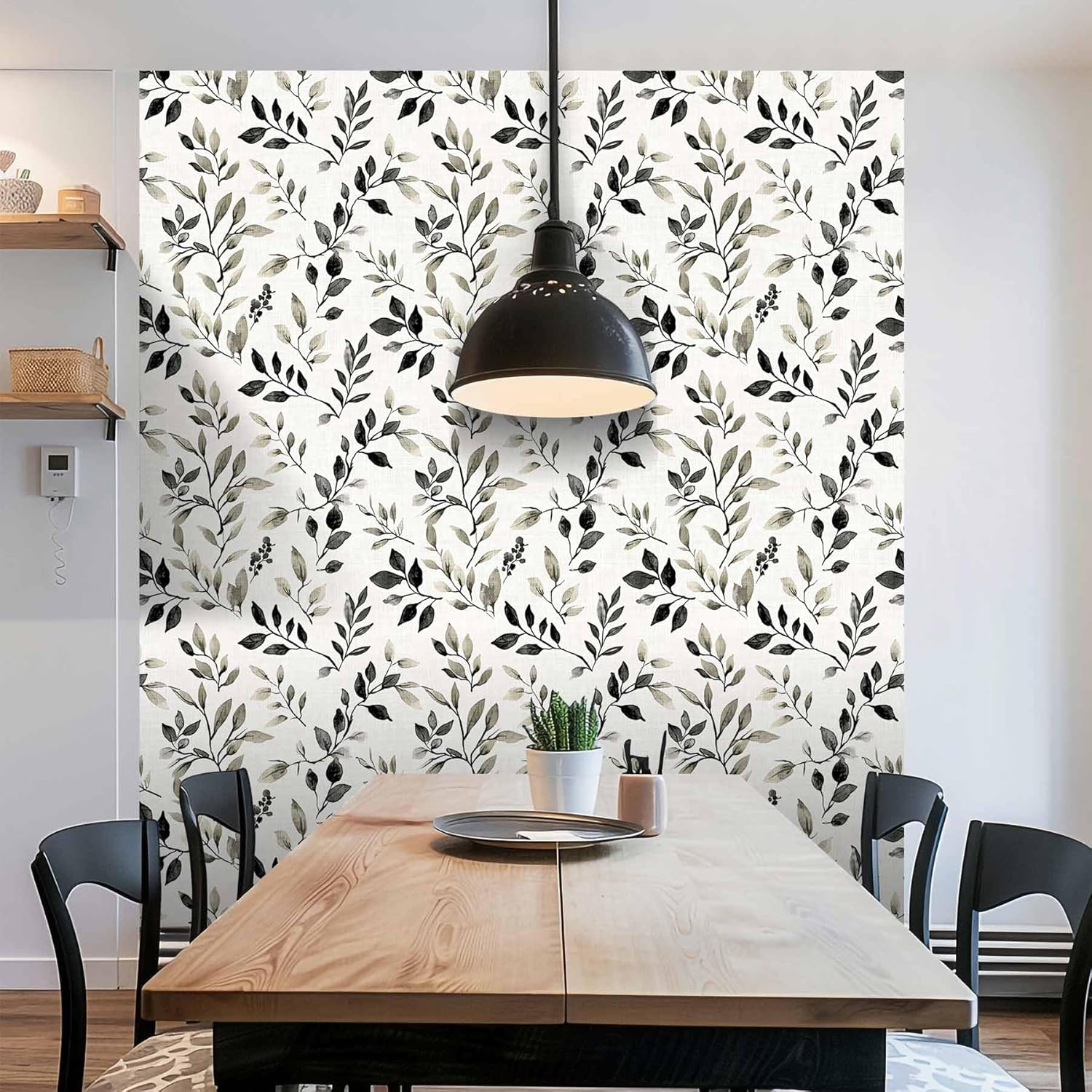 Botanical Leaf Wallpaper – Minimalist Peel and Stick Wallpaper, Self-Adhesive Vinyl for Modern Home Decor, 17.7in x 236in