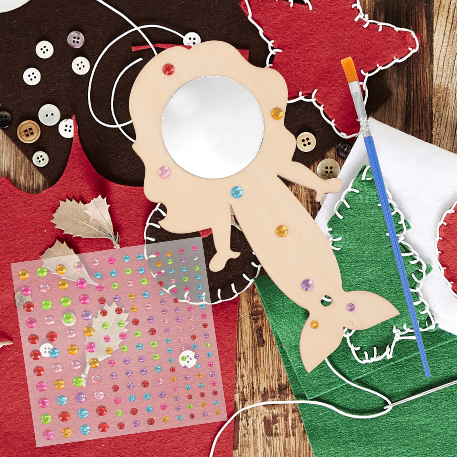 DOITOOL 5 Set Specchio da Trucco Legno per Sirena per Diy Specchio Portatile Non Dipinto per Attività Creative per Ragazze e Teenager