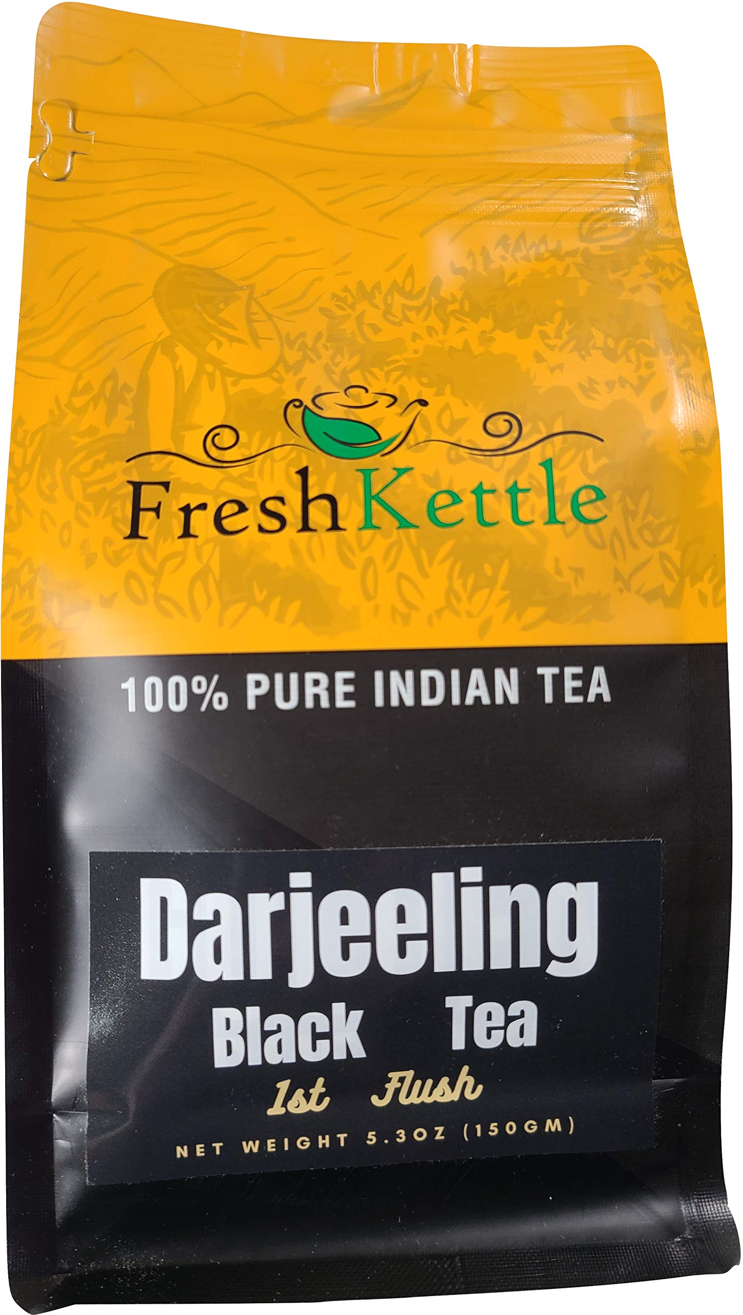 TEESTA - Darjeeling FIRST Flush Black Tea Leaves from Freshcarton | 5.3oz / 150gm / 70cups | Light color, Flowery, Aromatic & Mild Astringency | Single Estate Darjeeling Loose Leaf Tea