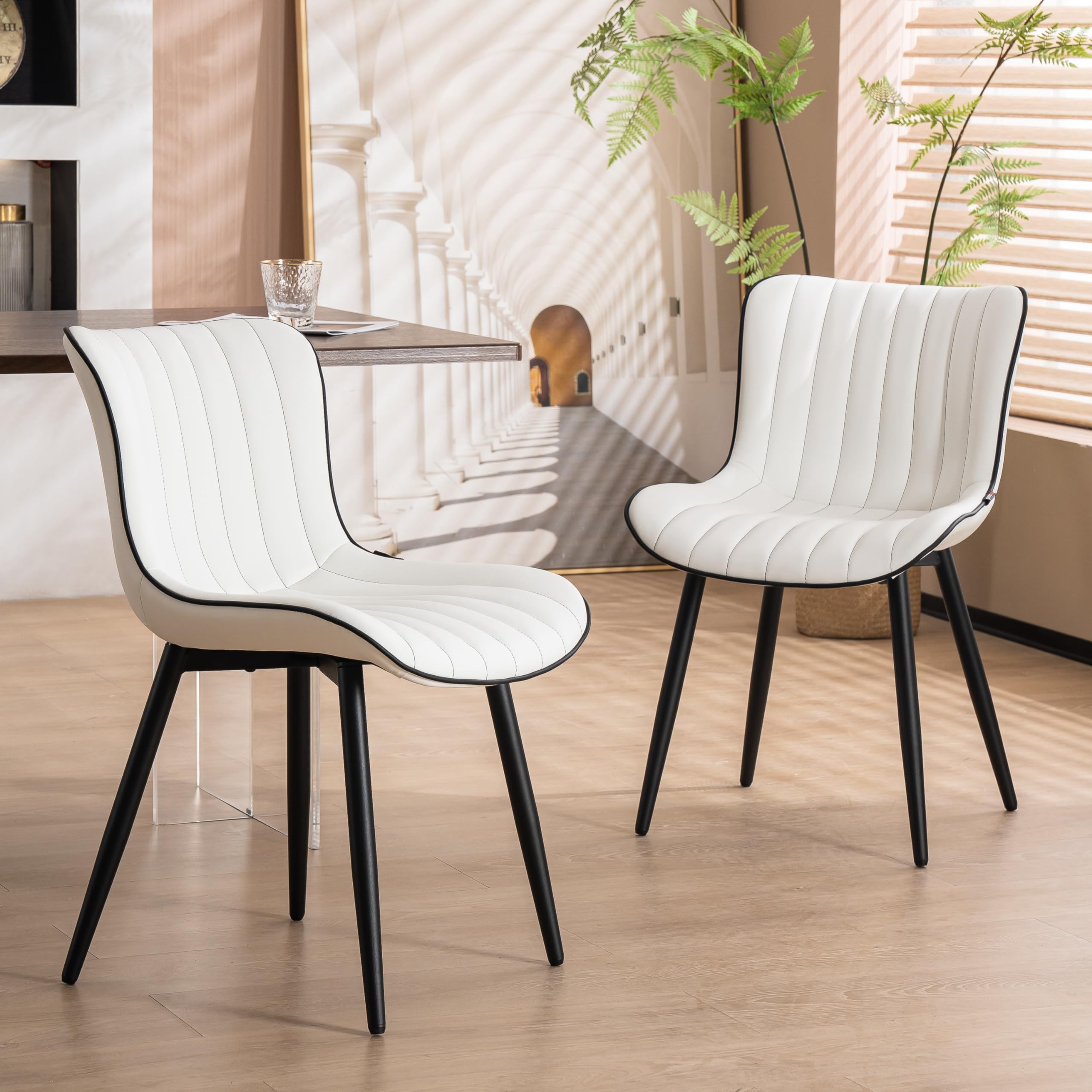 Photo 1 of ***SIMILAR ITEM***
YOUNUOKE Mid-Century Modern Dining Chairs Set of 2, White PU Leather Upholstered Kitchen Chairs with Black Metal Legs, Armless Accent Chair for Dining Room, Guest Reception Room